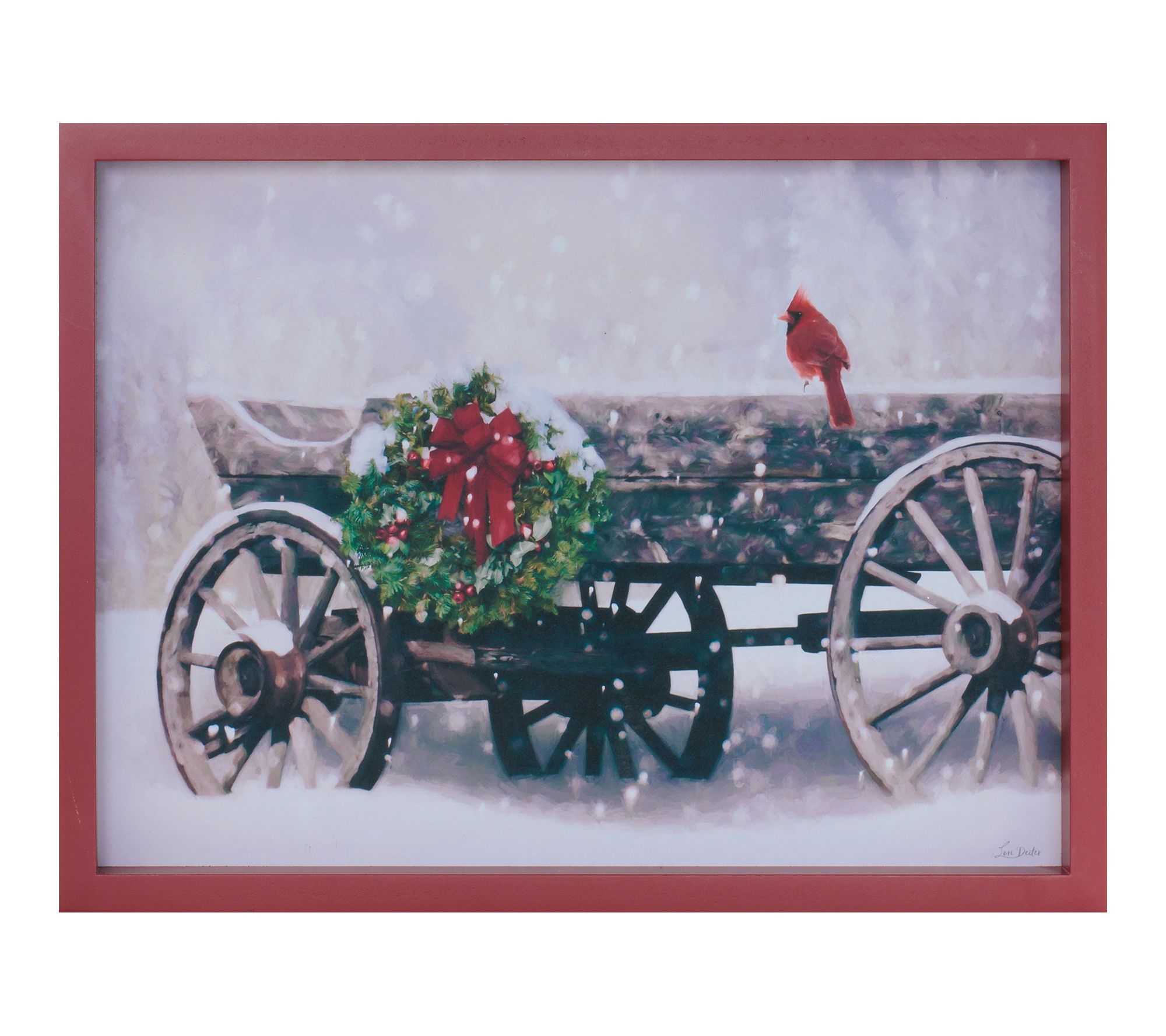 Melrose Framed Cardinal and Christmas Wagon Wall Art 15.5"L