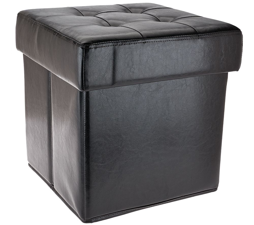 "As Is" Set of 2 Faux Leather Fold-up Storage Ottomans w/Tray by Valerie