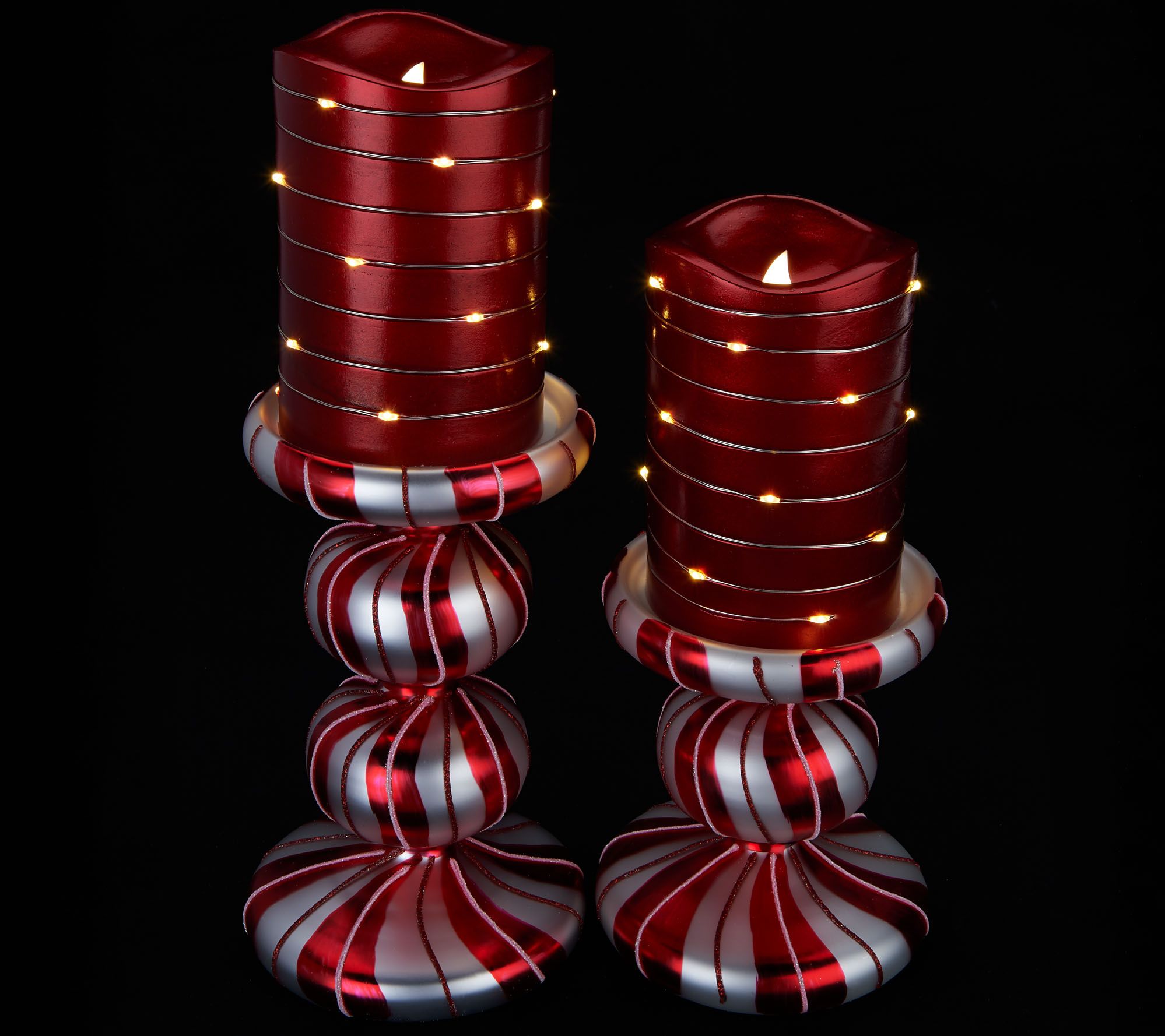 Lightscapes Set of 2 Candy Cane Candle Holders with Flameless Candles