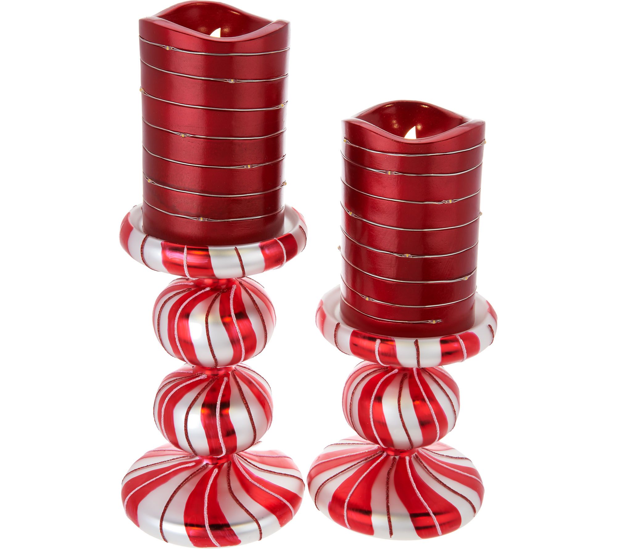 Lightscapes Set of 2 Candy Cane Candle Holders with Flameless Candles