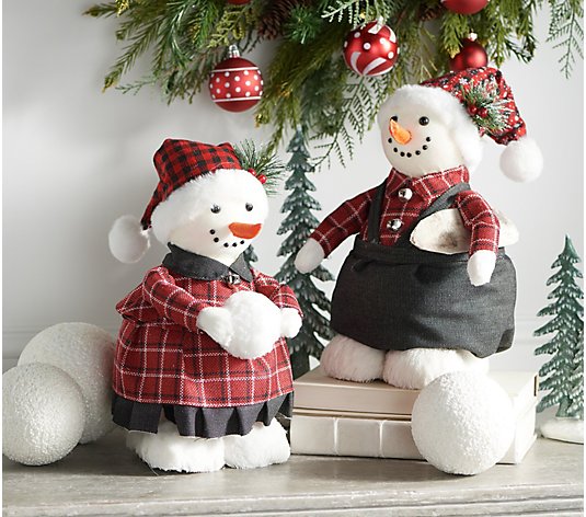 Set of 2 17" Snowman Couple in Plaid by Valerie