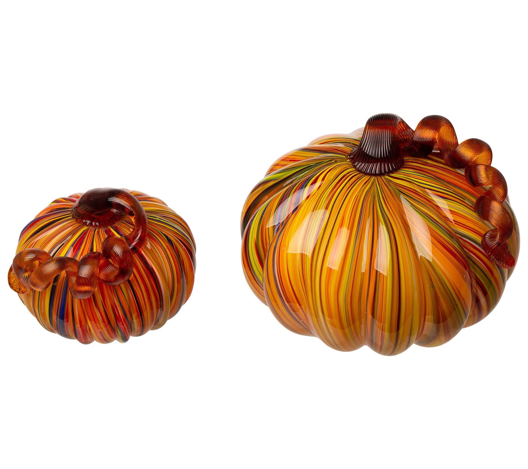 Glitzhome Short and Stout Multi Striped Glass Pumpkin Pair S/2