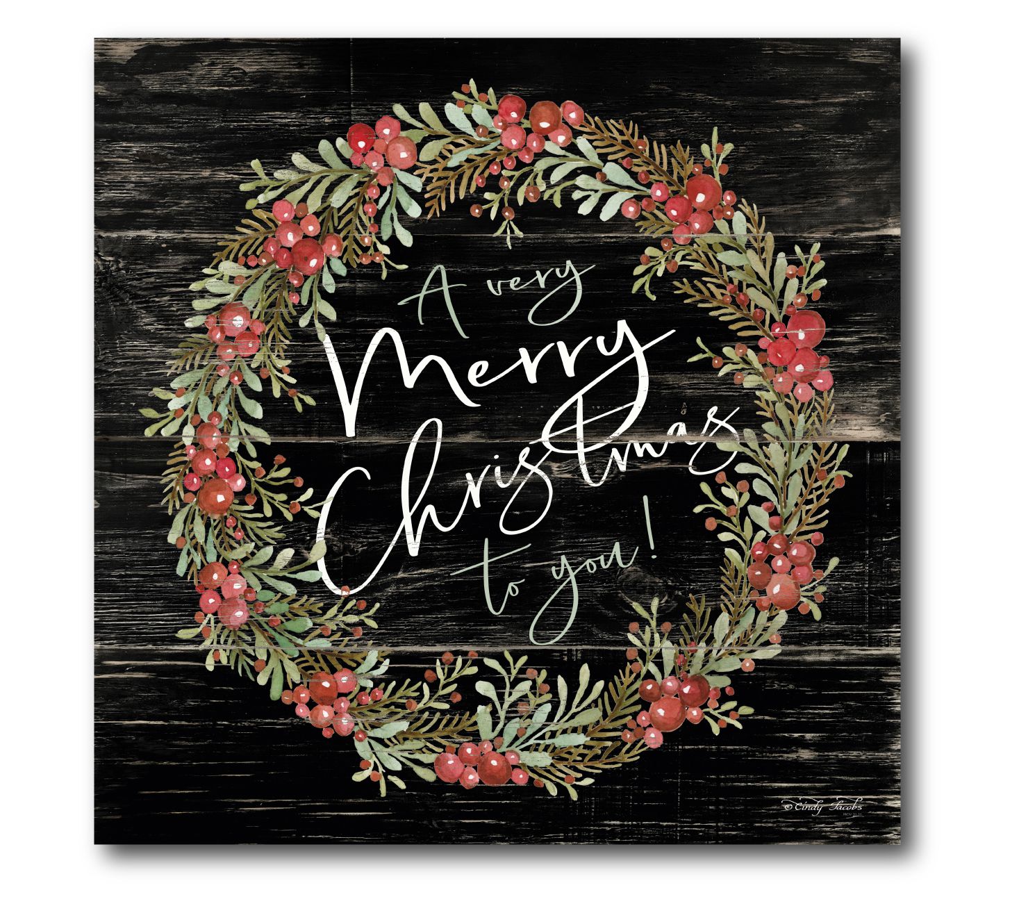 Courtside Market Merry Christmas Wreath 24x24 Cnvas Wall Art