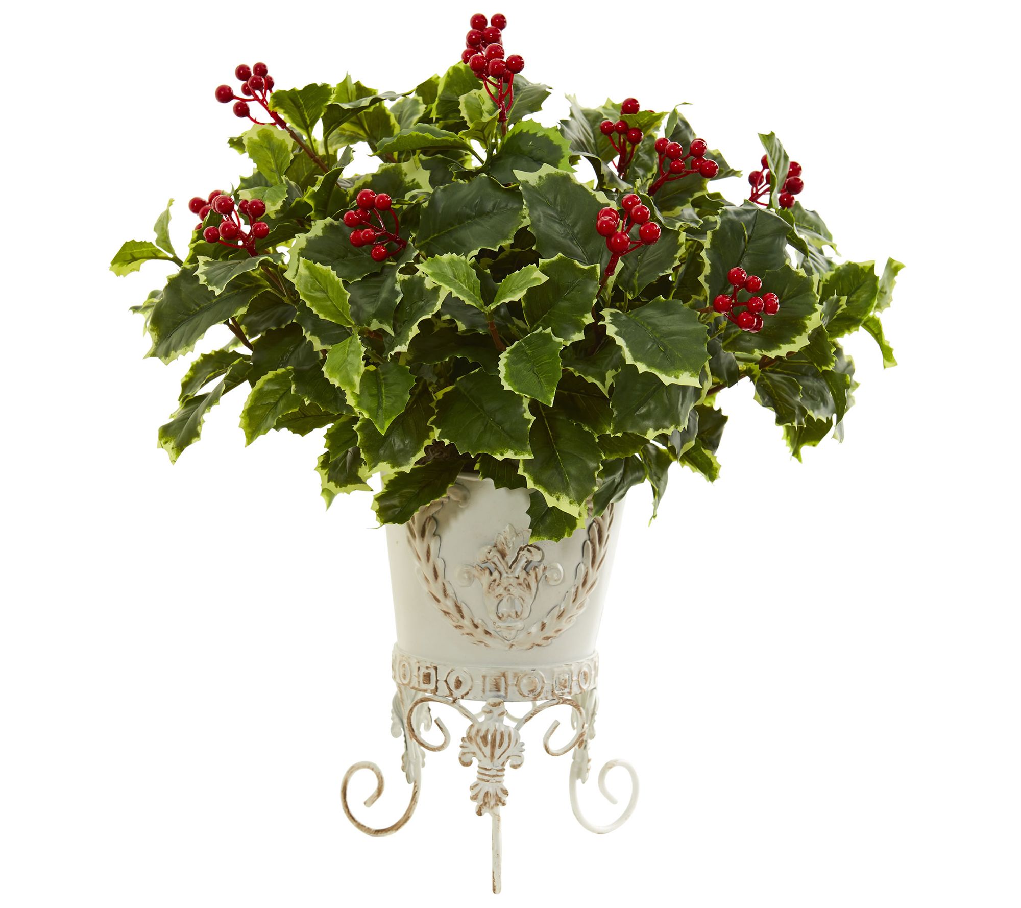 Holly Plant in Metal Planter Real Touch by Nearly Natural