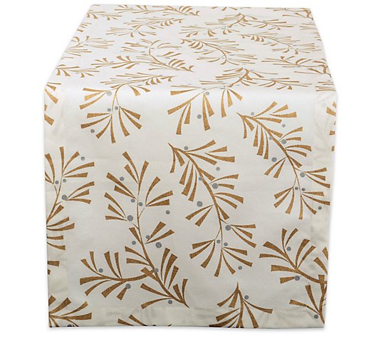 Design Imports Metallic Holly Leaves Table Runner 14"x72"