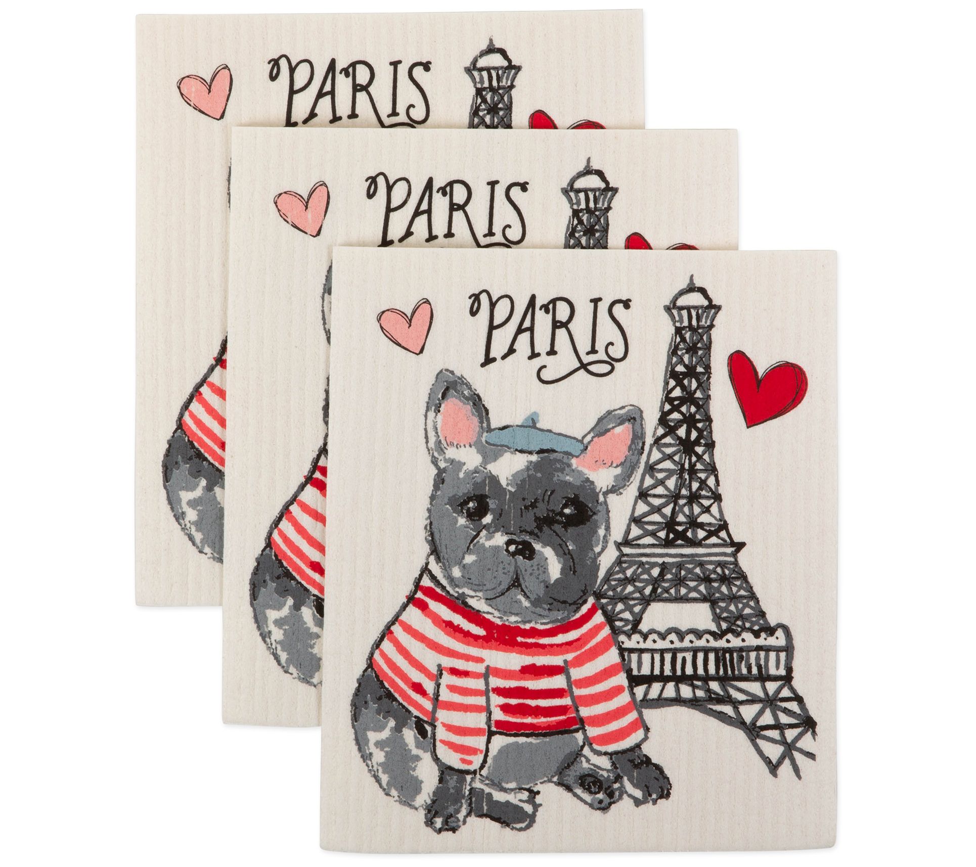 Design Imports Set of 3 Dog in Paris Swedish Dishcloths
