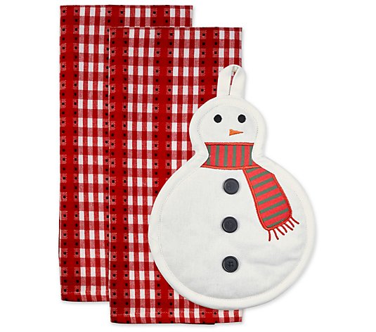 Design Imports Cozy Snowman Potholder & TowelsGift Set