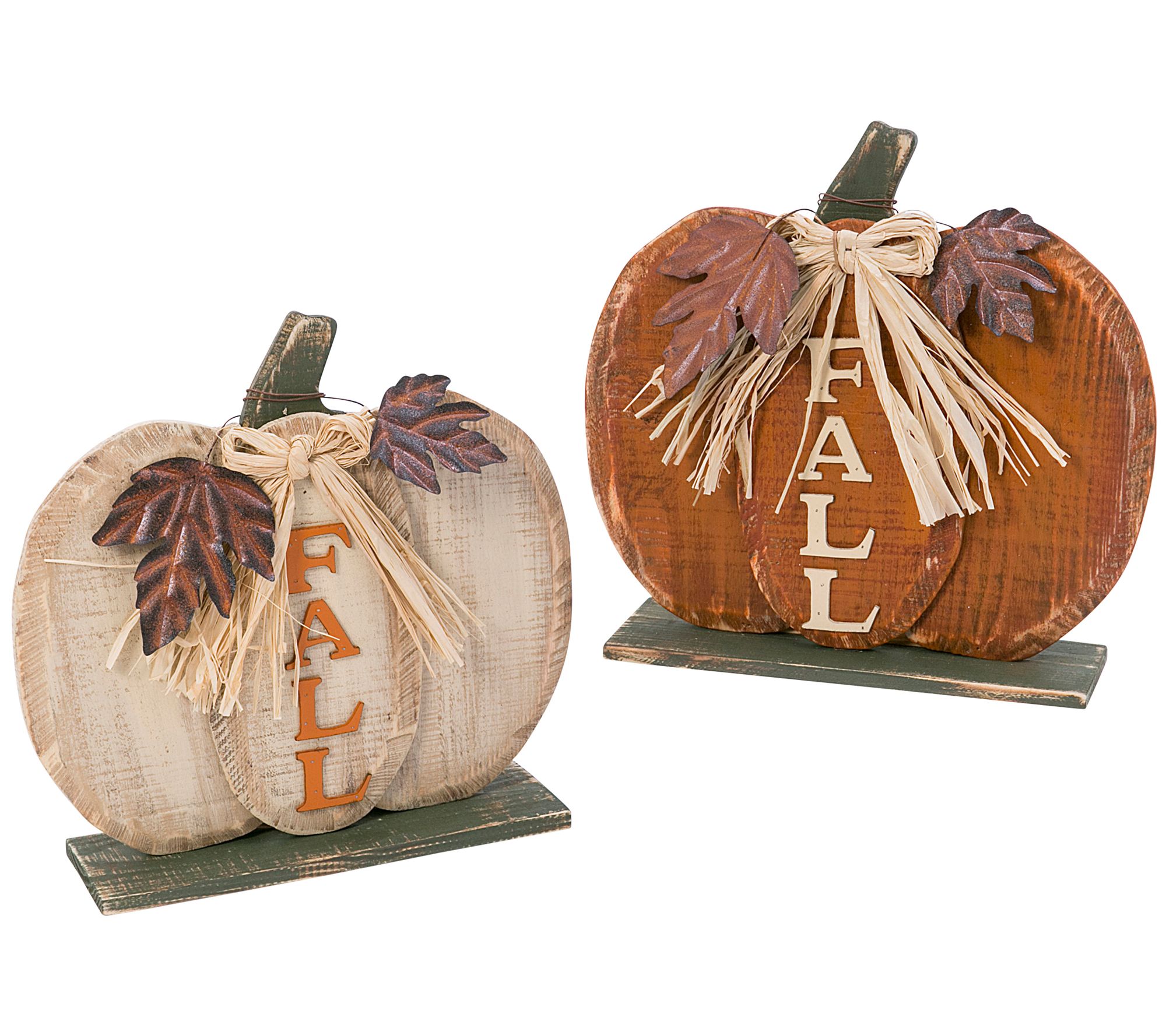 S/2 Assorted Wooden Tabletop Fall Pumpkin Decorby Gerson Co. - QVC.com