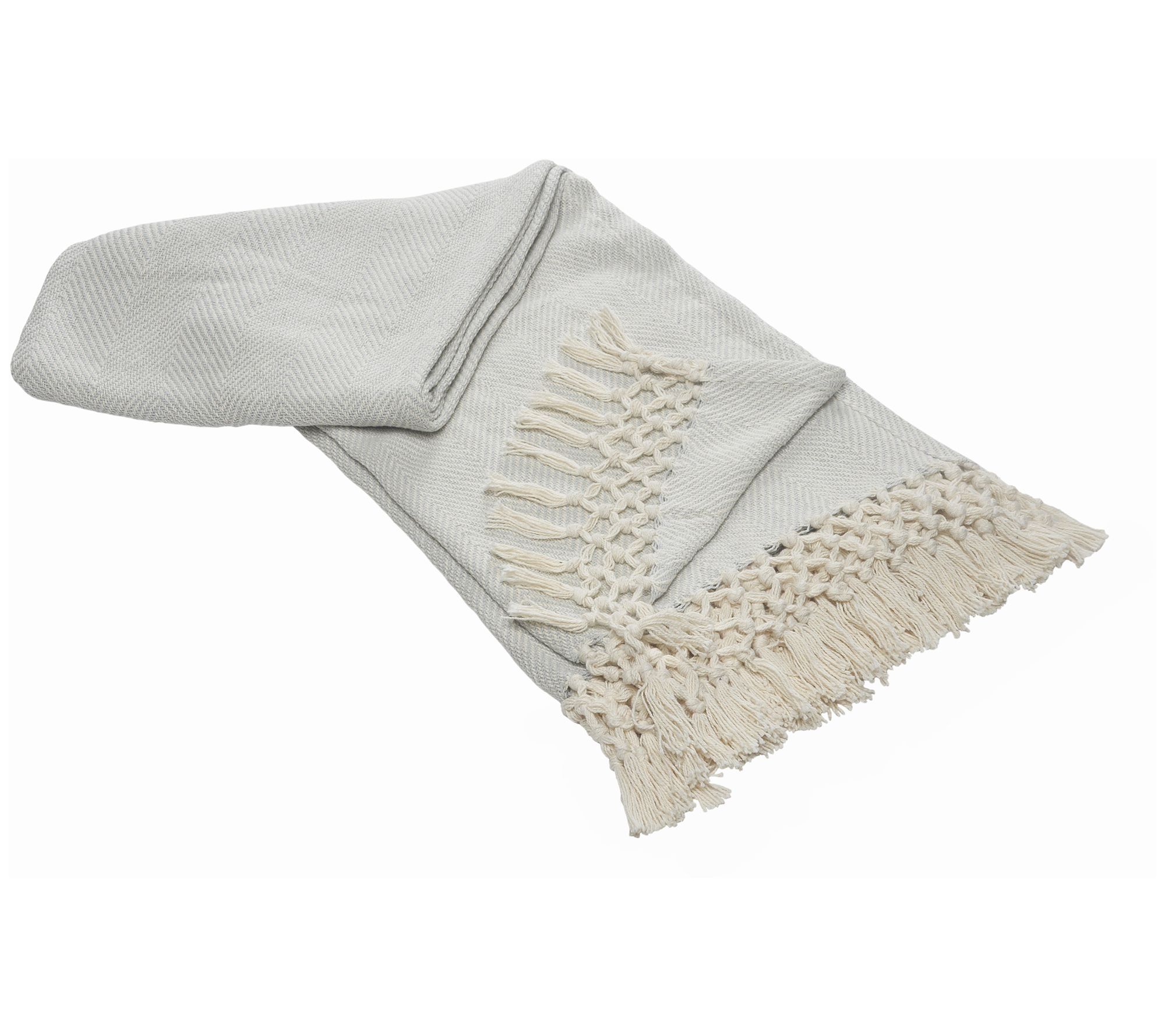 Ox Bay Soft Gray Chevron Throw Blanket with Fringe