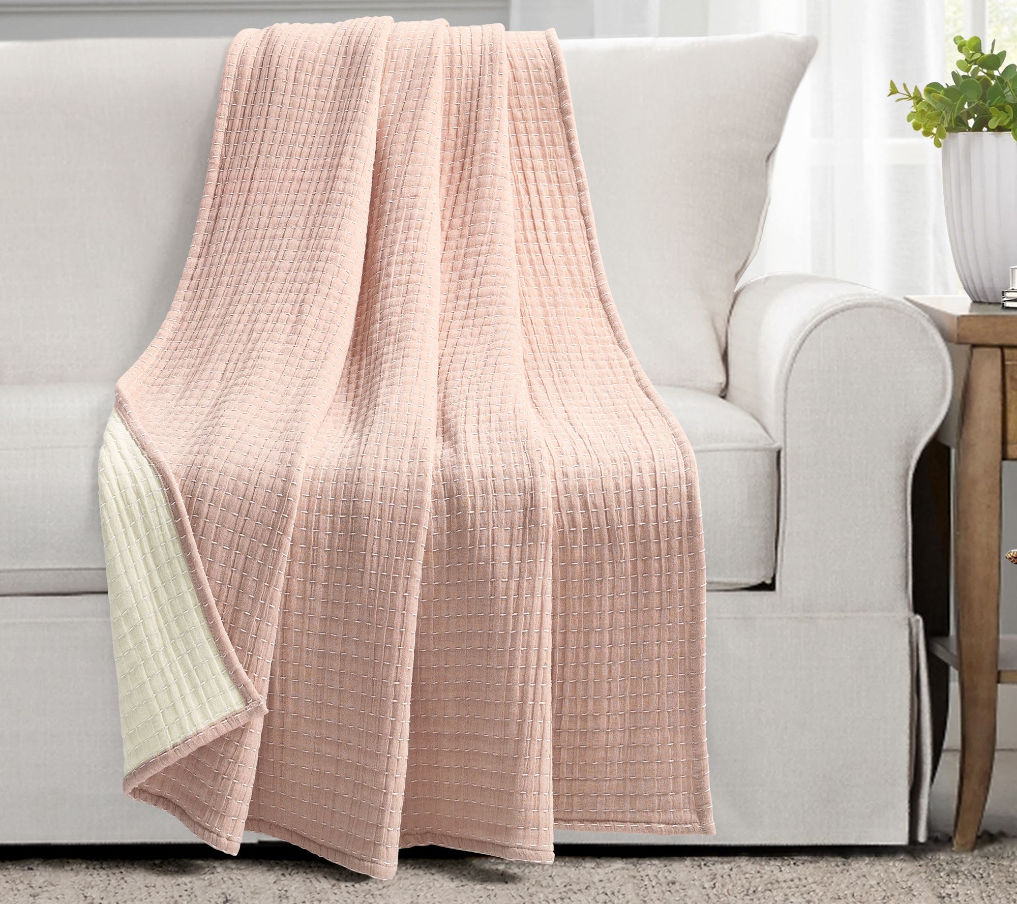 Solid Kantha Pick Stitch Yarn-Dyed Cotton 50" x60" Throw