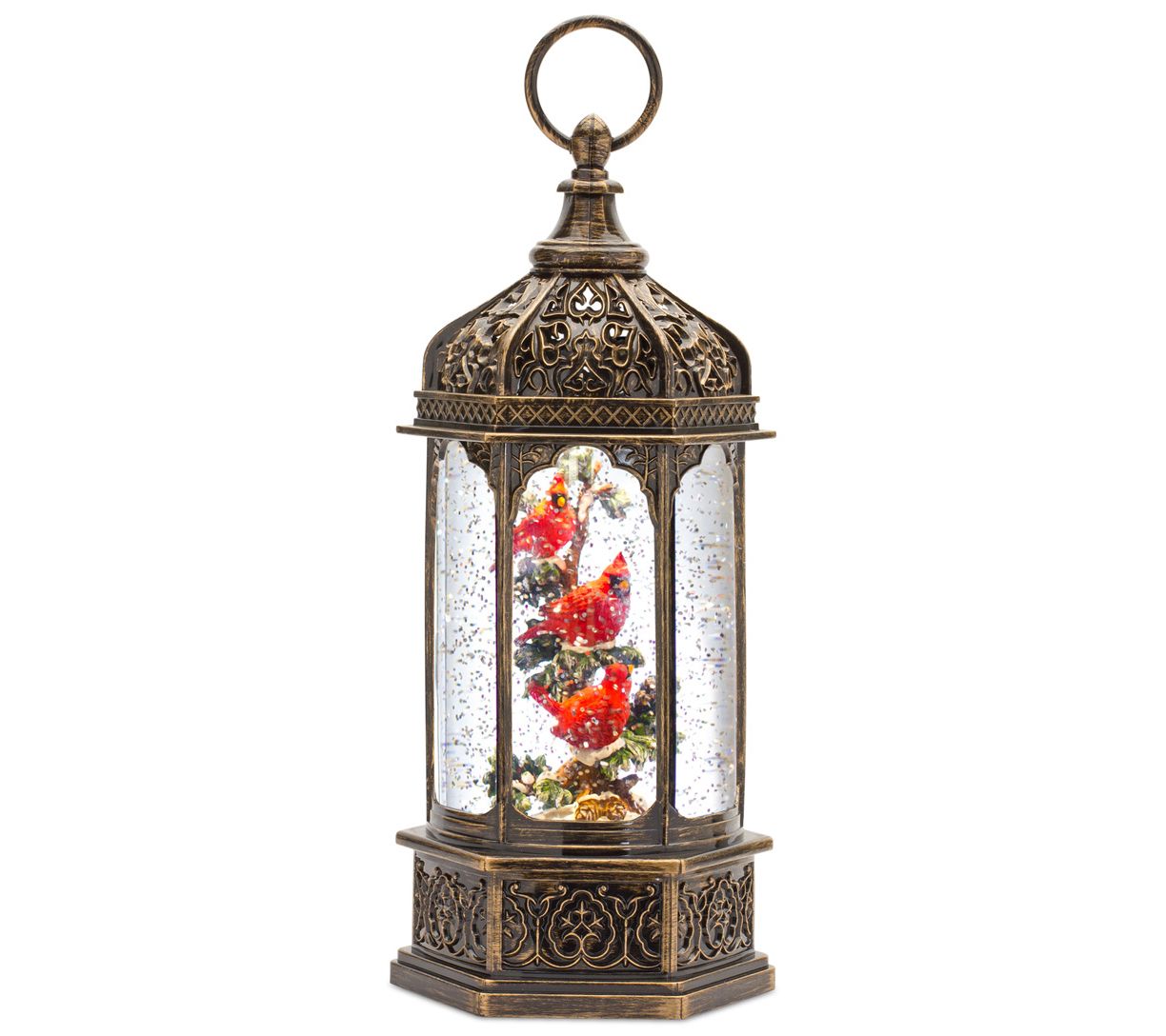 Melrose LED Snow Globe Lantern w Cardinal Bird Branch 13"H