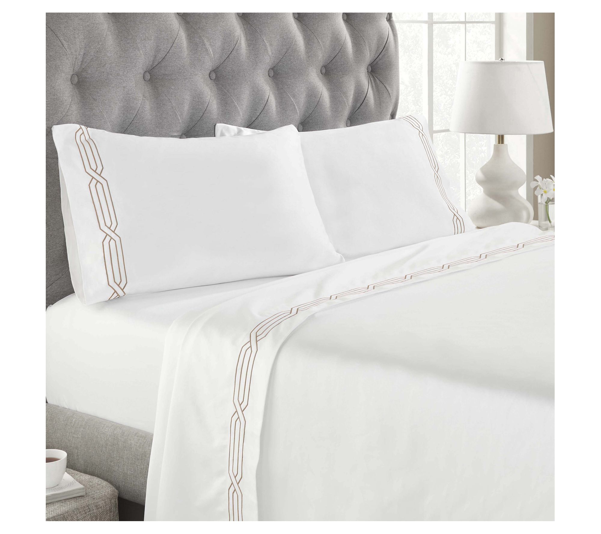 Superior Egyptian Cotton 1200TC Embroidered Sheet Set, Queen