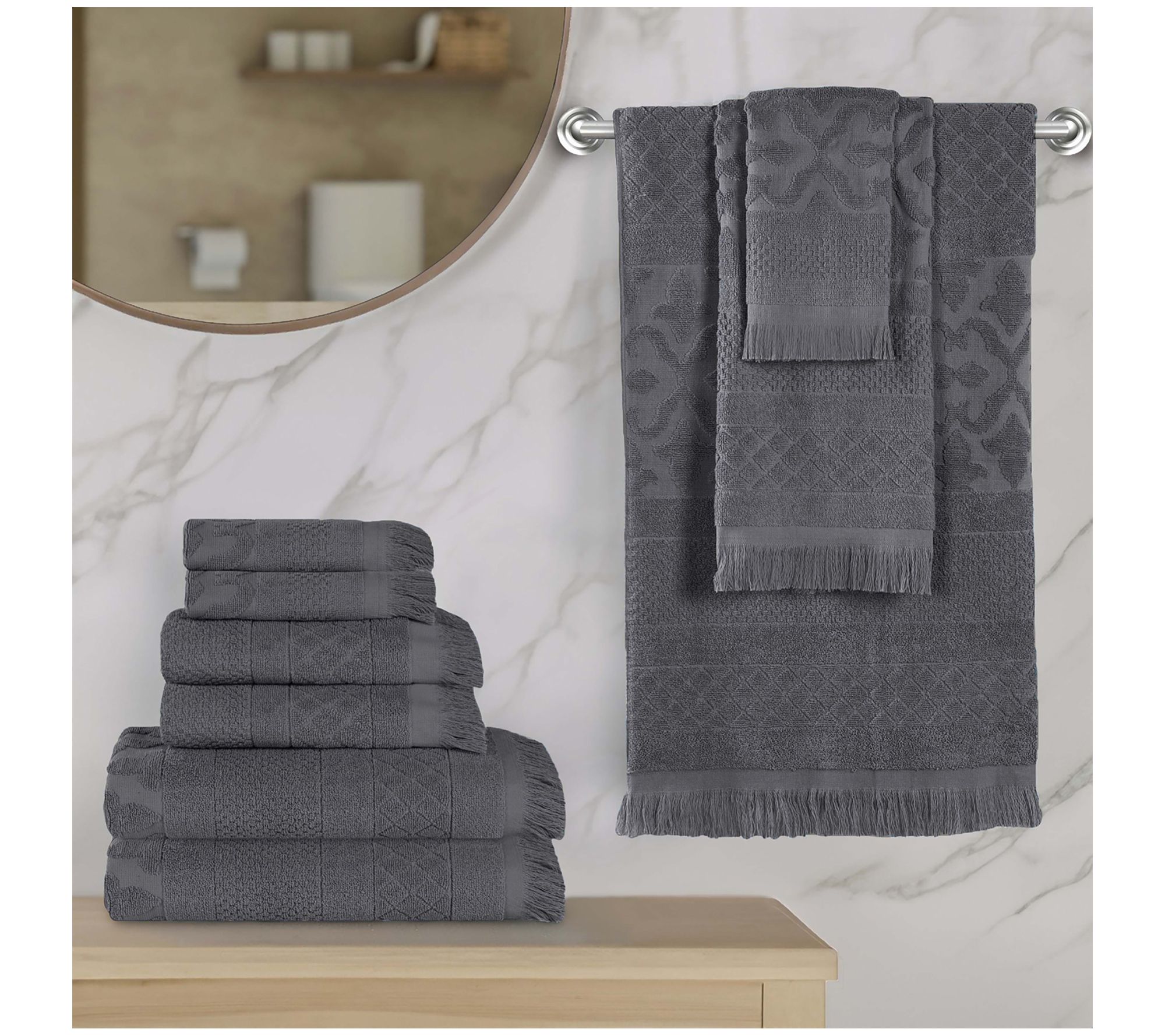 4-Piece Dark Gray Geometric 100% Cotton Bath Towel Set