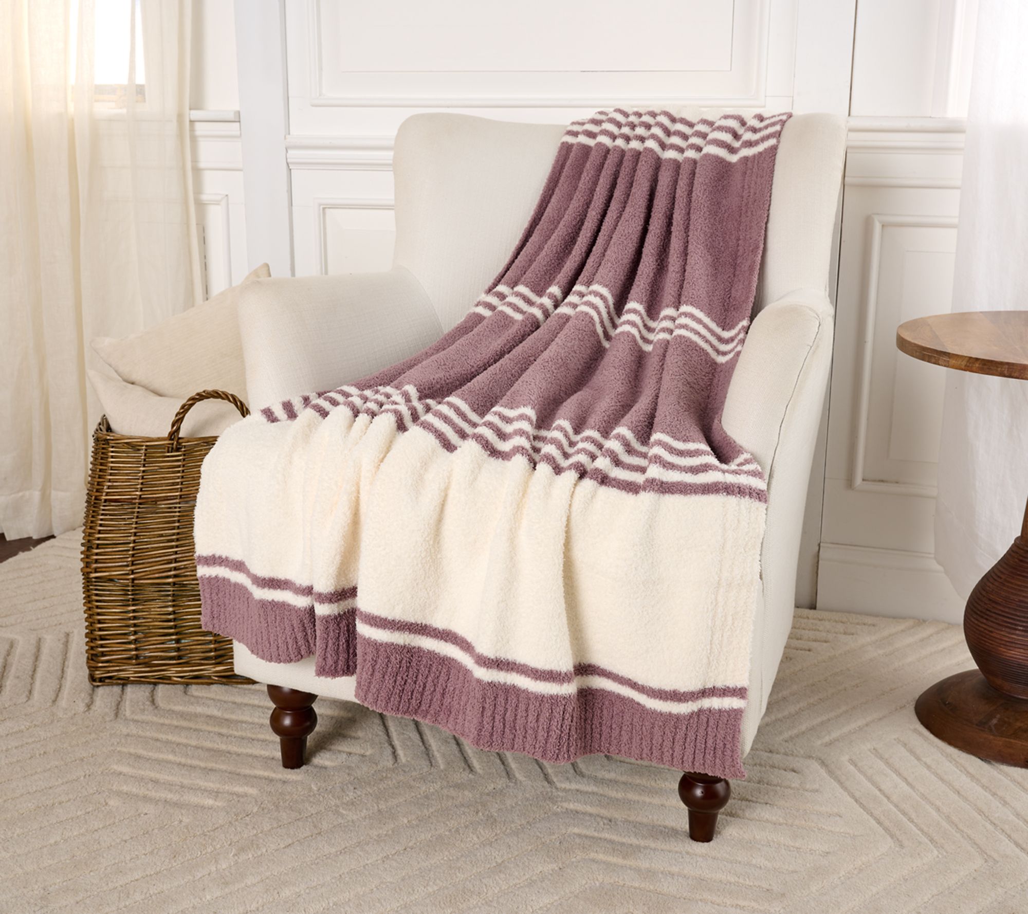 Barefoot Dreams CozyChic Border Bar Stripe 45 x60 Blanket QVC