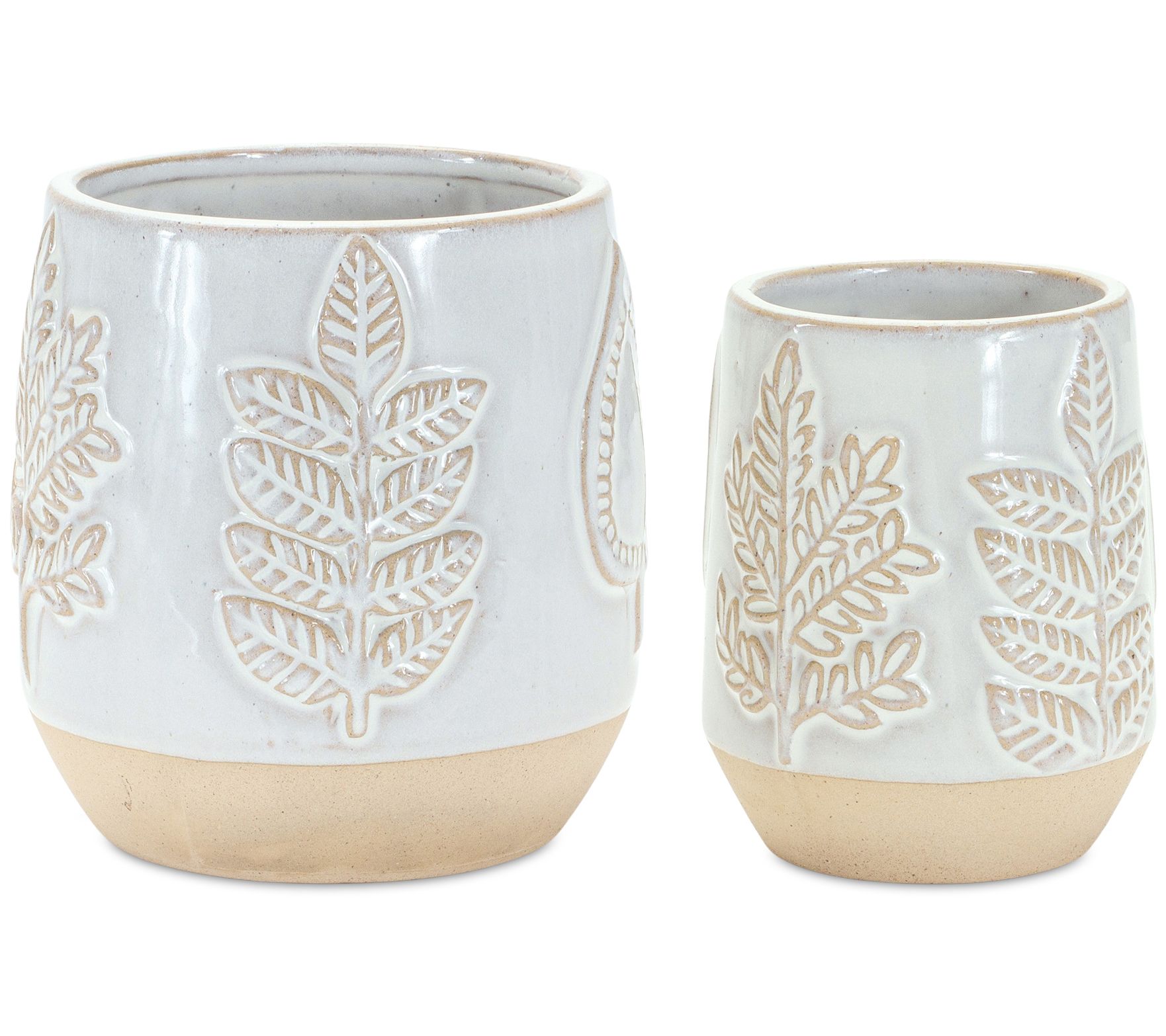 Melrose Porcelain Leaf Print Planter (Set of 2)