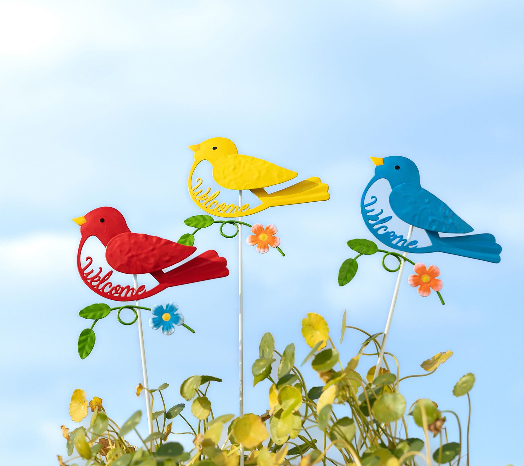 Glitzhome 16" WELCOME Metal Bird Picks S/3