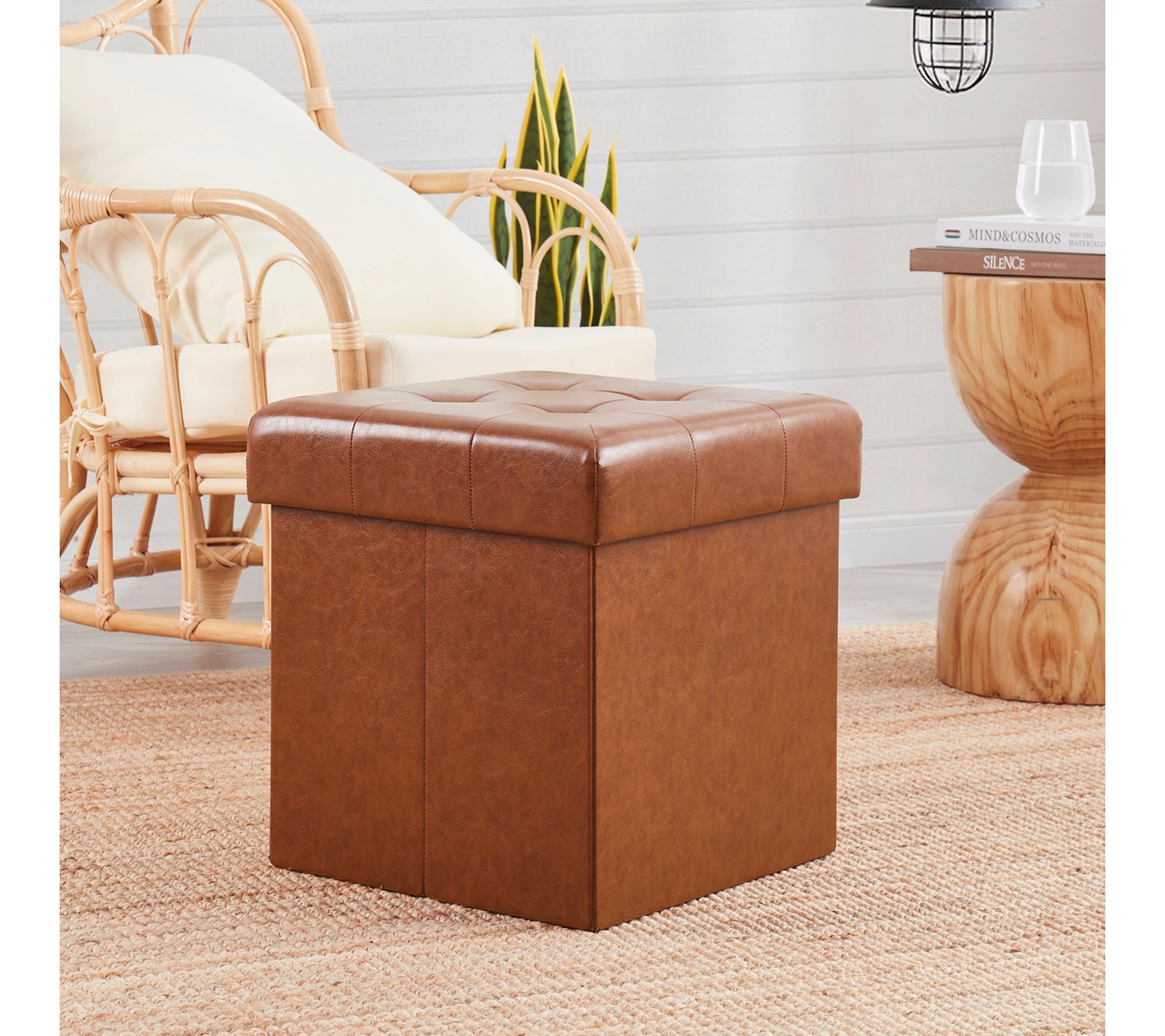 Ornavo Home Tufted Faux Leather Square Cube Storage Ottoman QVC