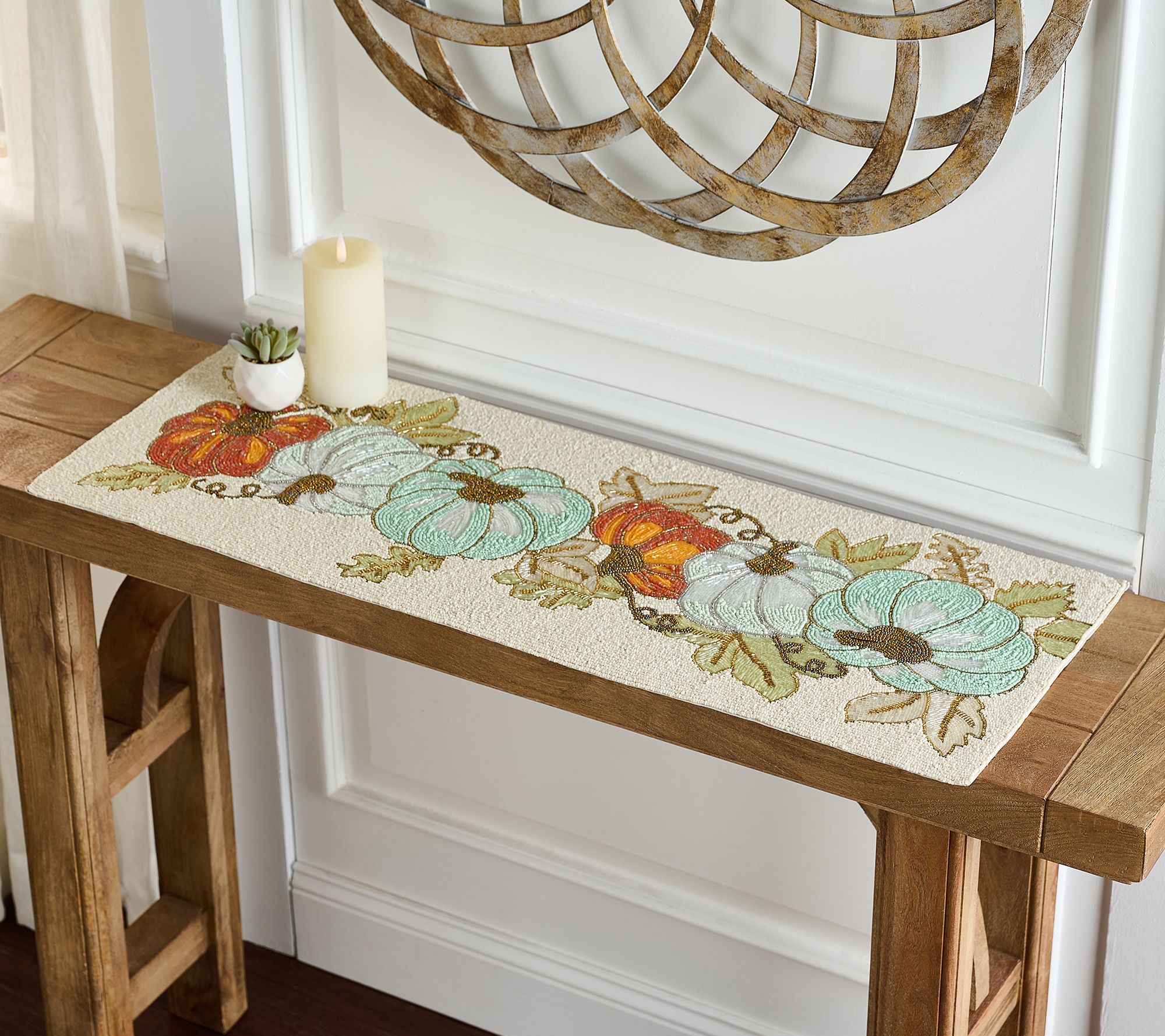 "As Is" 36" Beaded Pumpkin Table Runner by Valerie