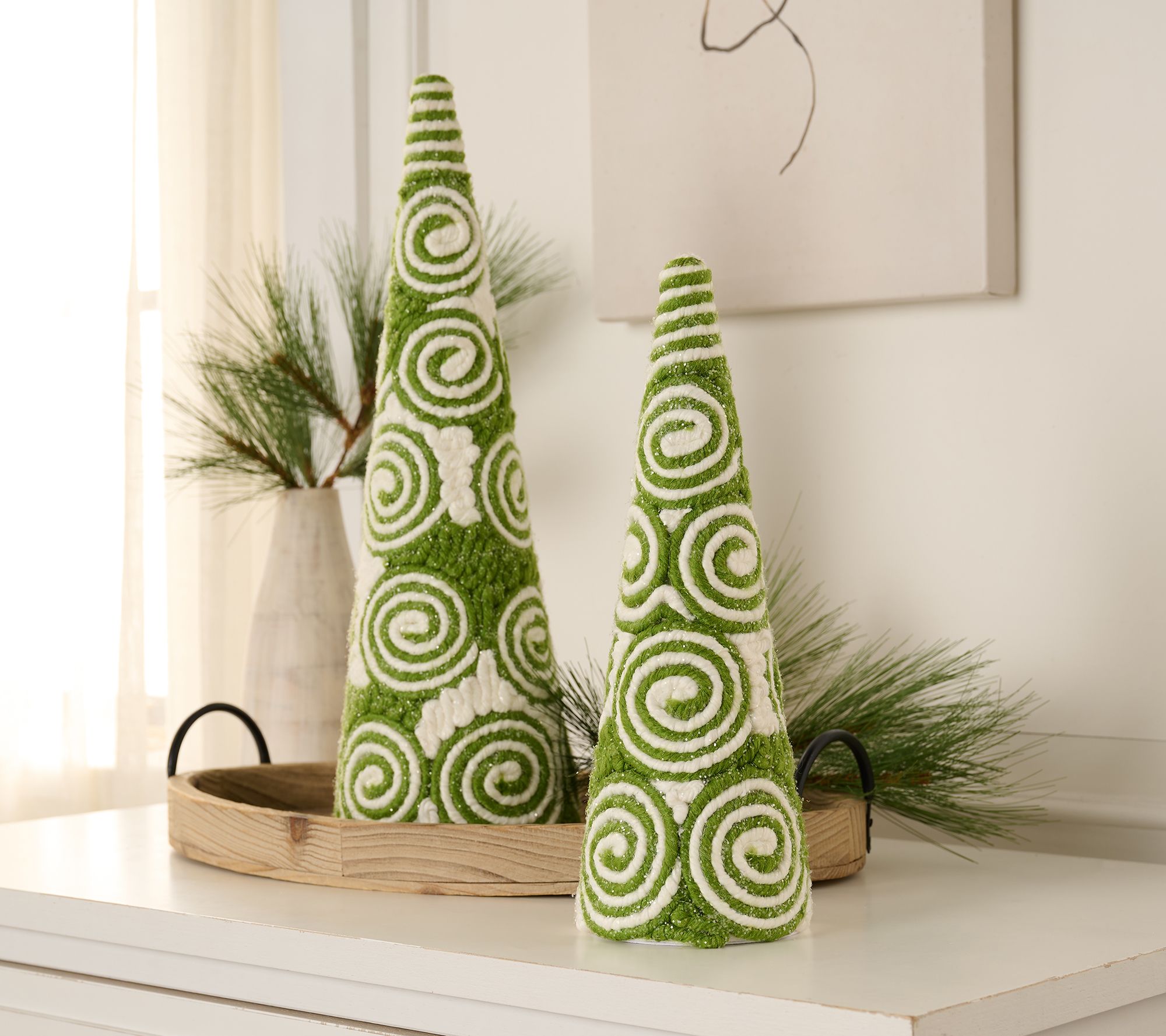 Kringle Express Set of 2 Peppermint Swirl Cone Trees