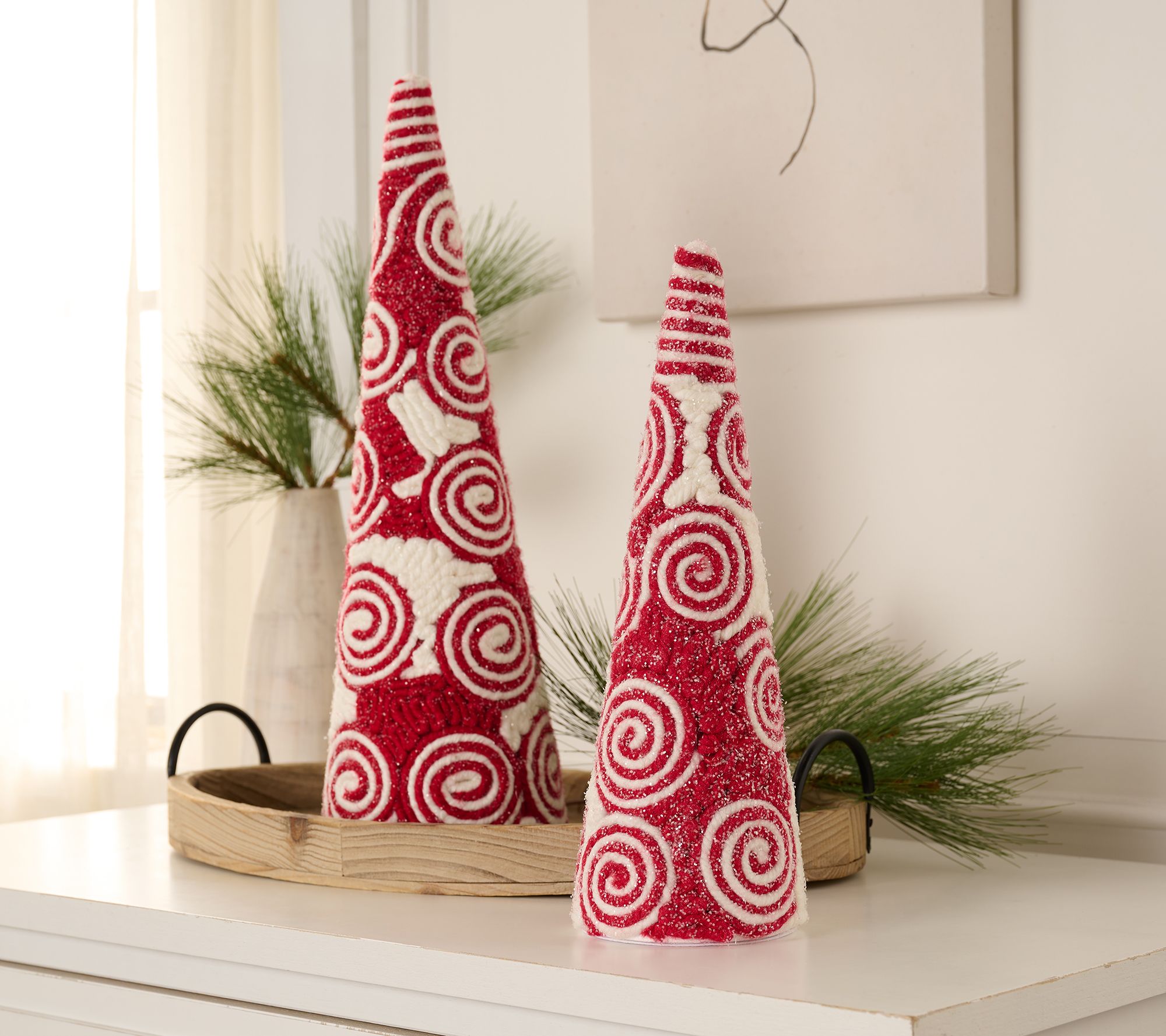 Kringle Express Set of 2 Peppermint Swirl Cone Trees