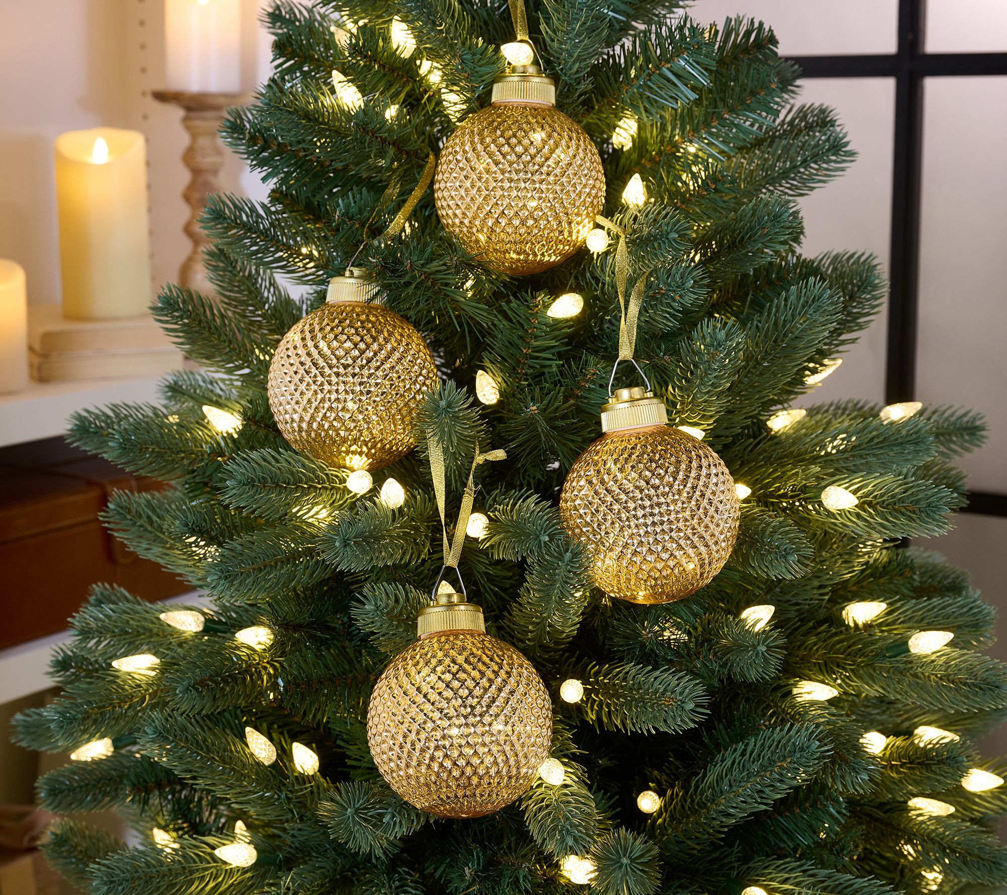 Set of (4) 4" Diamond Glass Ornaments with Sheer Bags by Valerie
