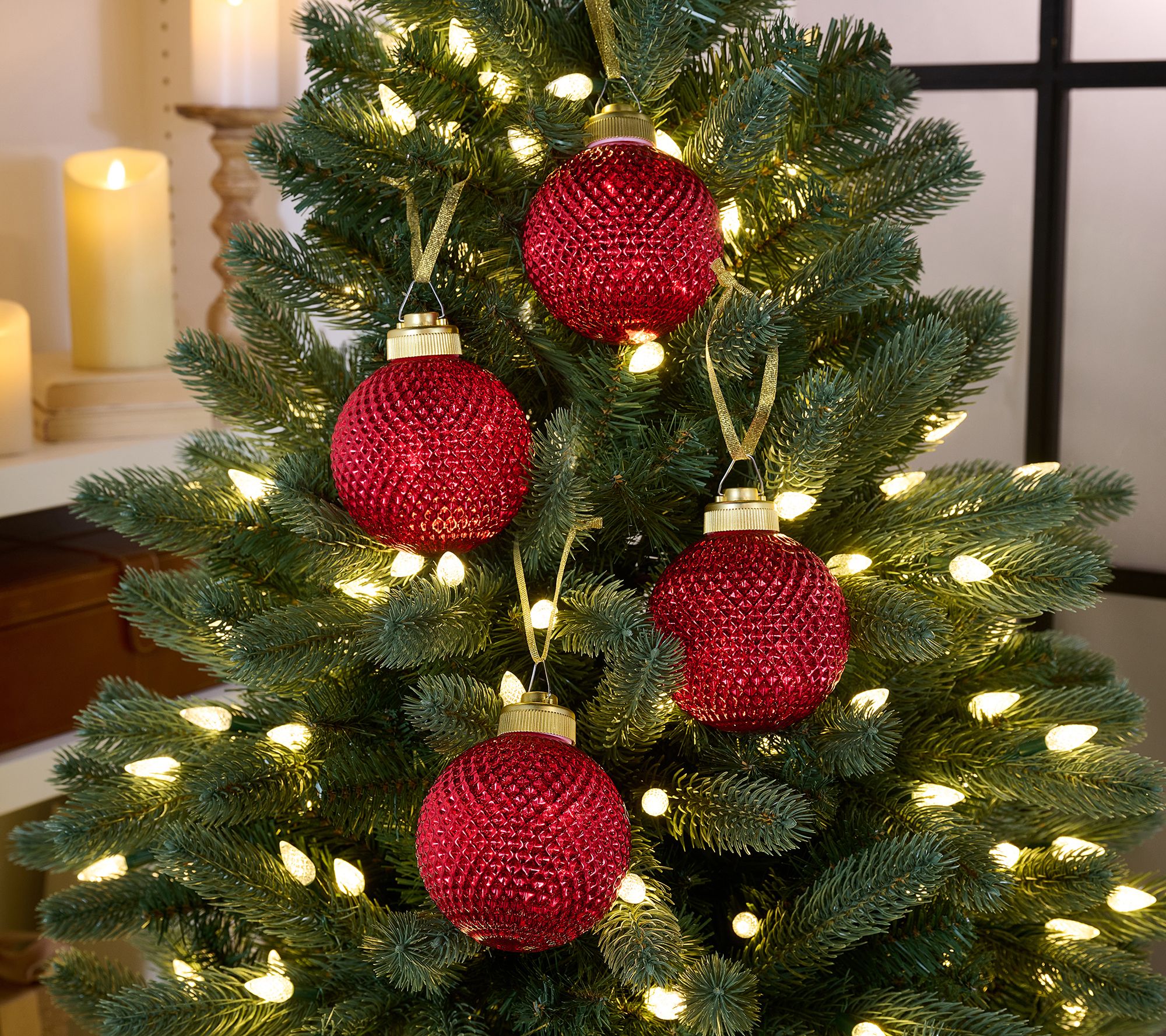 Set of (4) 4" Diamond Glass Ornaments with Sheer Bags by Valerie