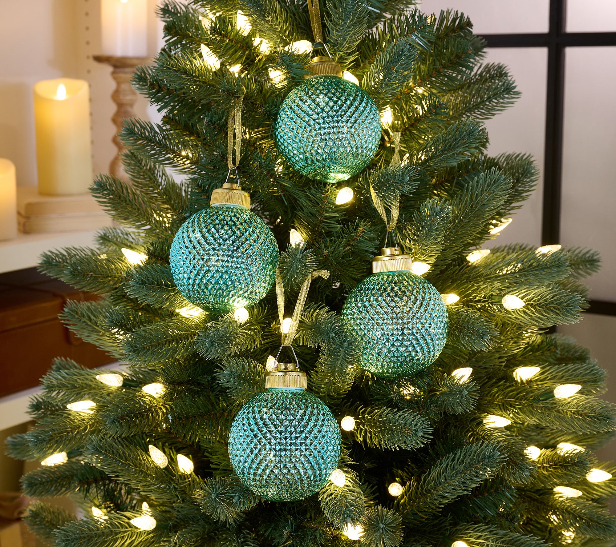 Set of (4) 4" Diamond Glass Ornaments with Sheer Bags by Valerie