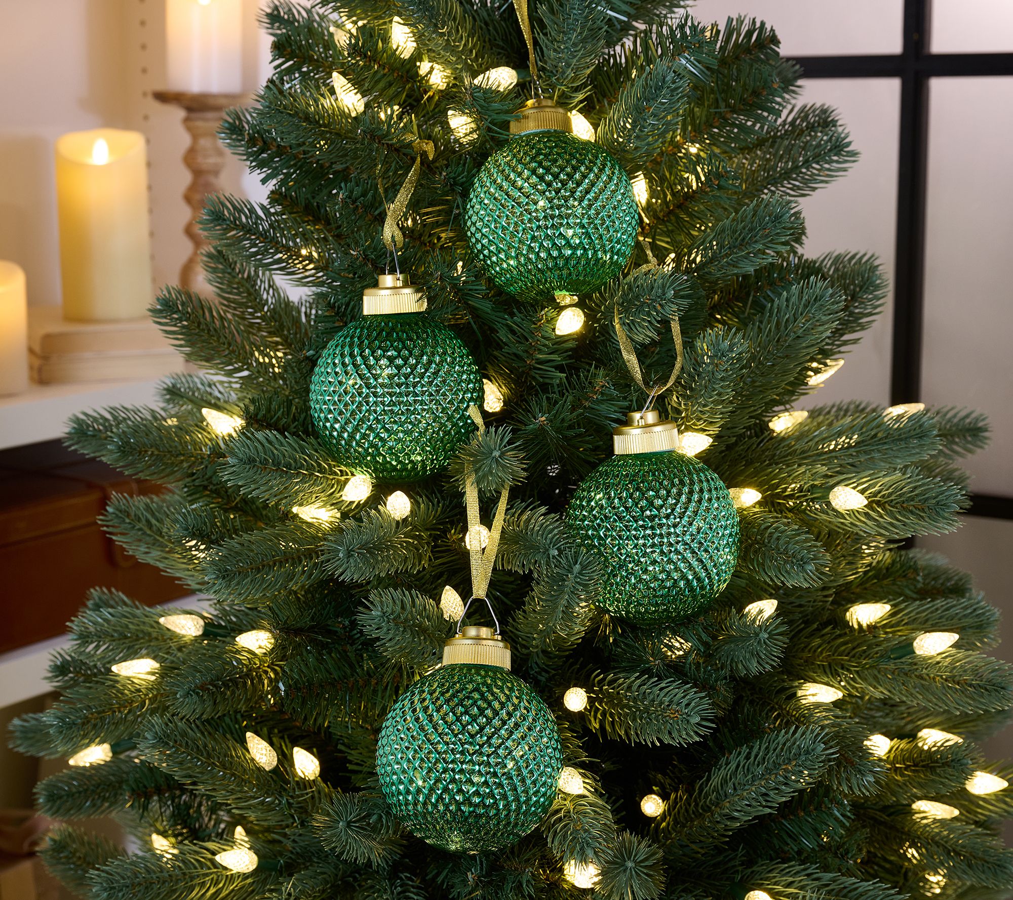 S/4 Illuminated Diamond Glass 4" Ornaments w/ Sheer Bags by Valerie