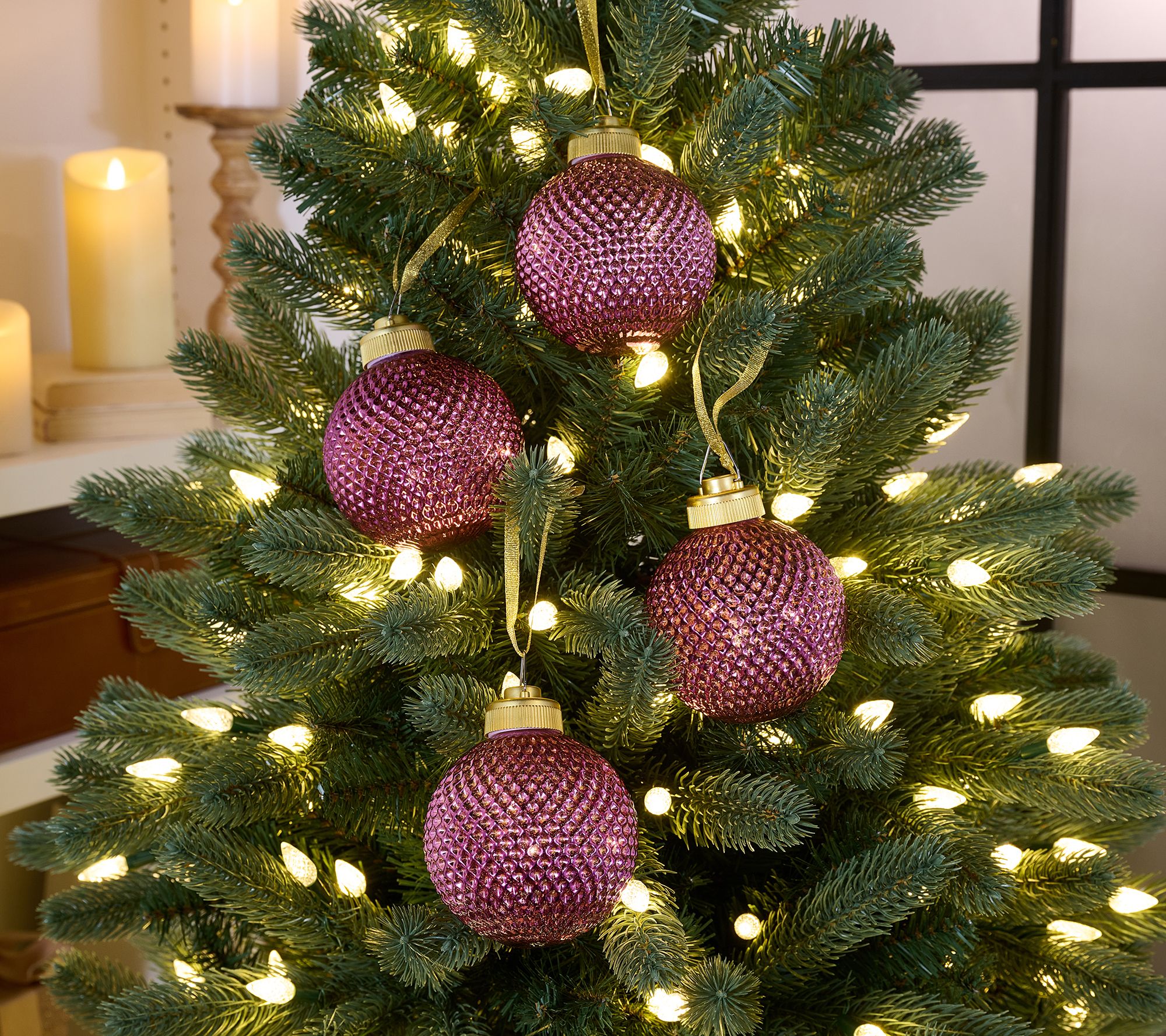 Set of (4) 4" Diamond Glass Ornaments with Sheer Bags by Valerie