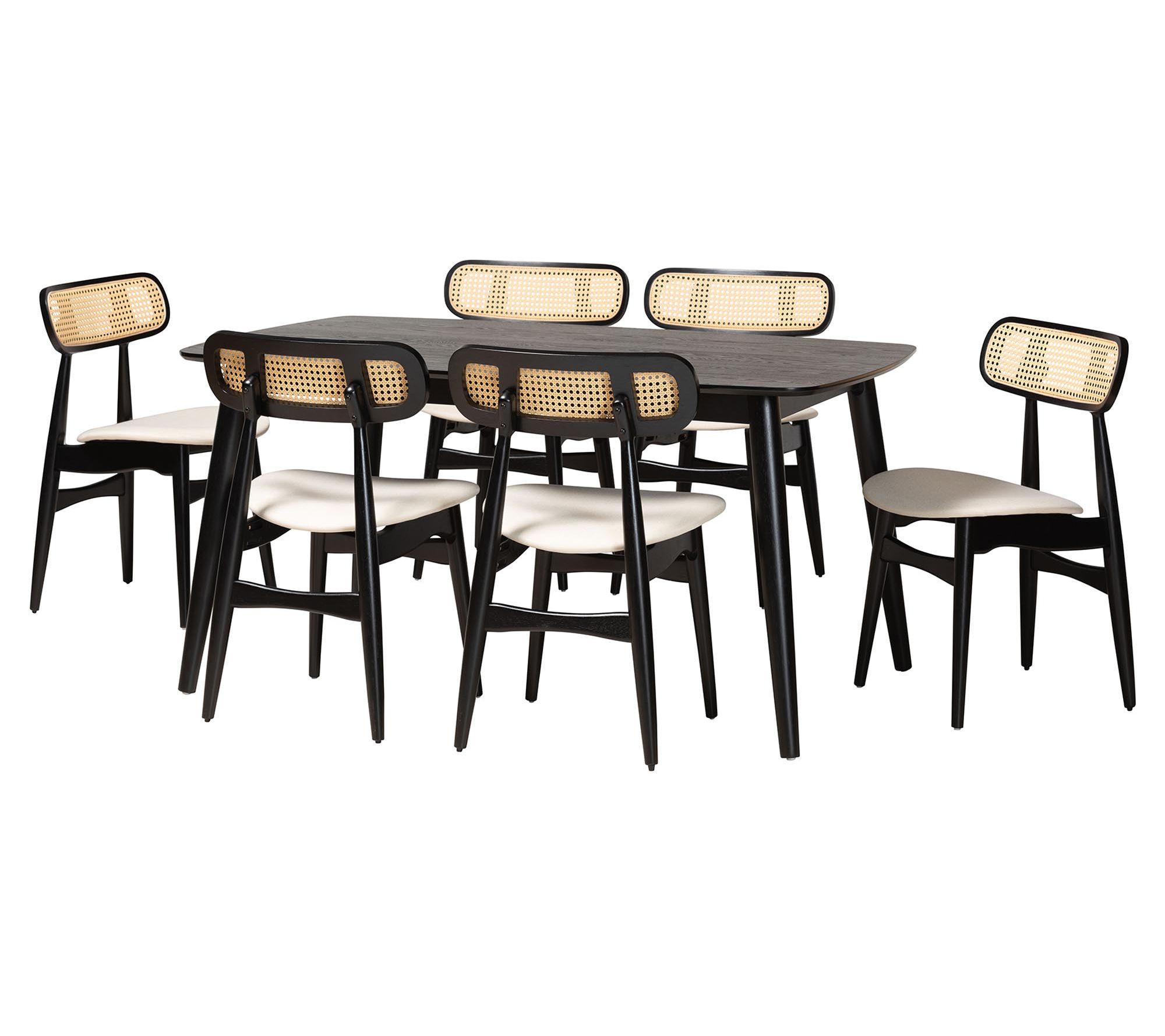 Baxton Studio Tarana Cream Fabric and Wood 7-Piece Dining Set
