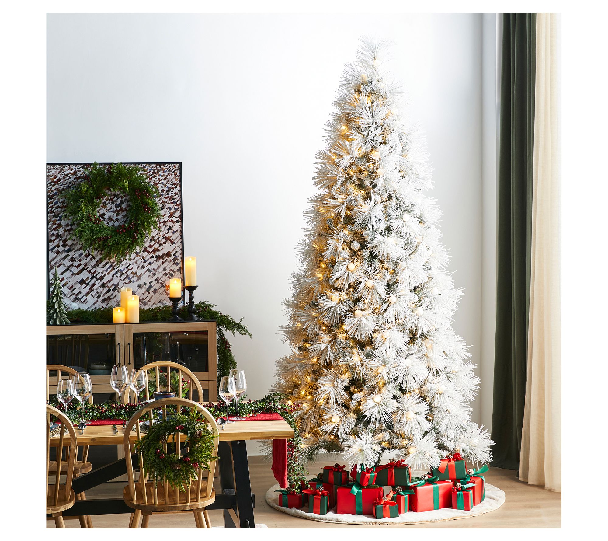 Glitzhome 9' LED Pre-Lit Flocked Pine Faux Christmas Tree
