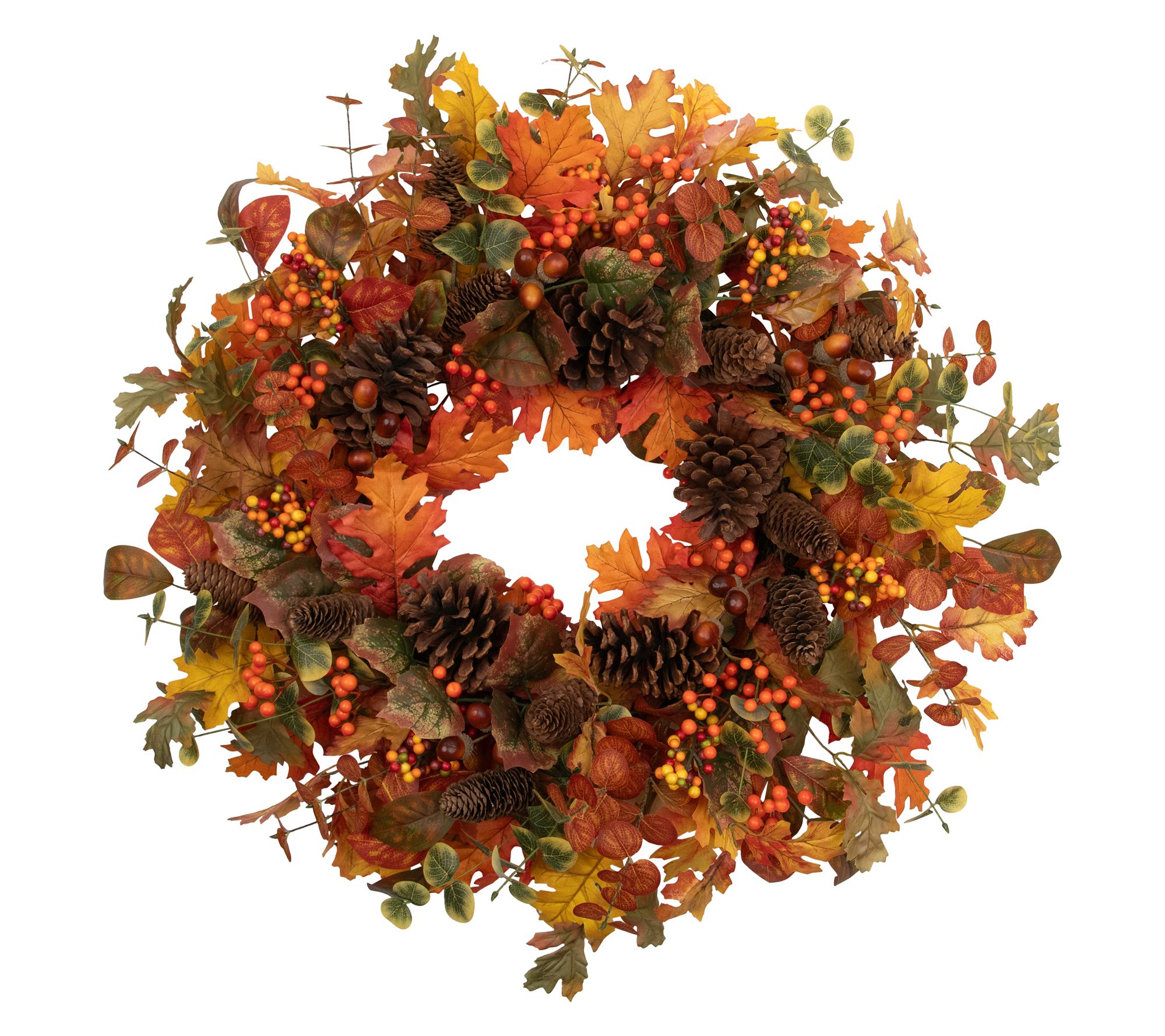 Northlight Leaves & Pinecone Harvest Wreath 30" Unlit