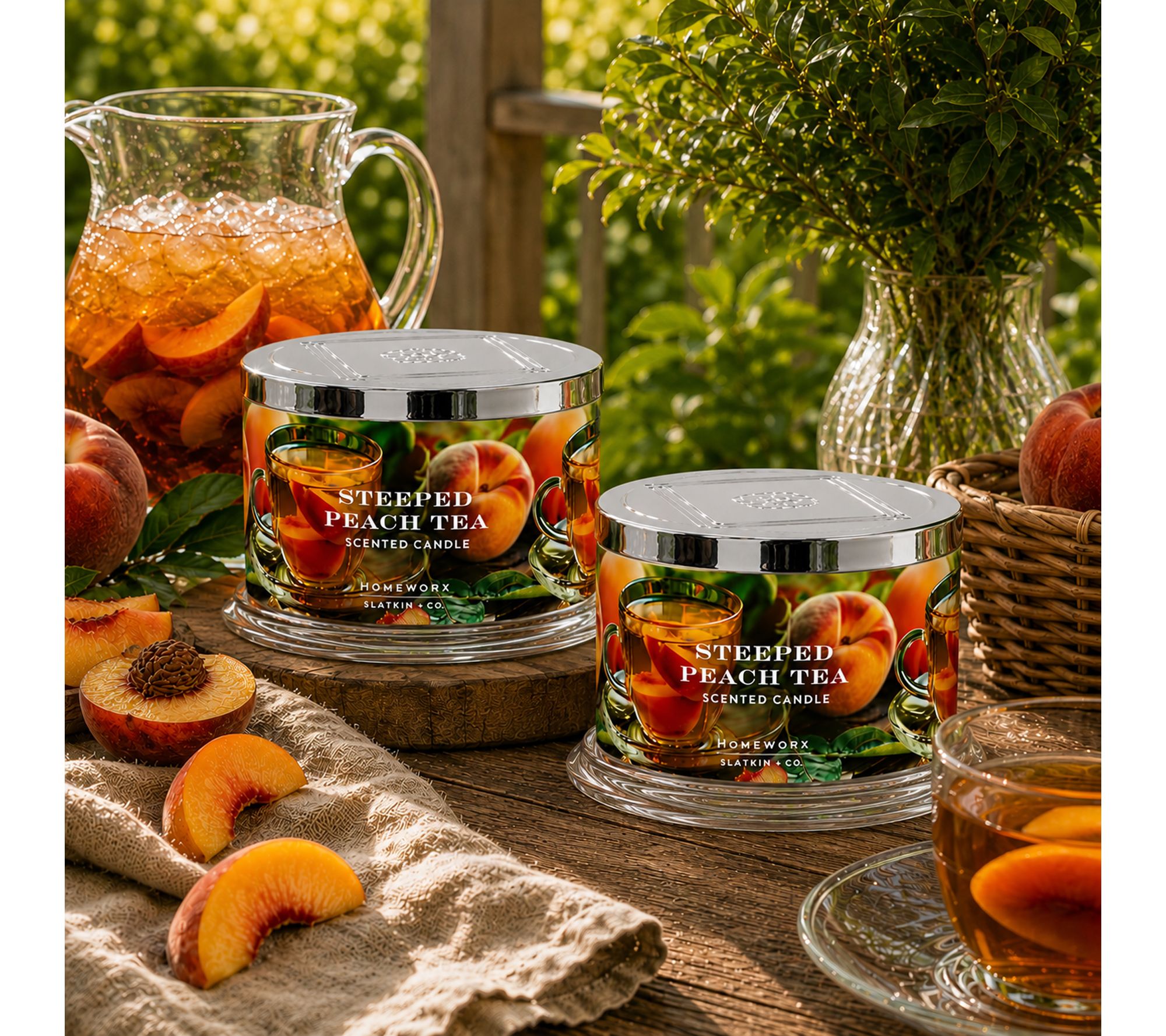 HomeWorx by Slatkin + Co. S/2 18oz Steeped Peach Tea Candles - QVC.com