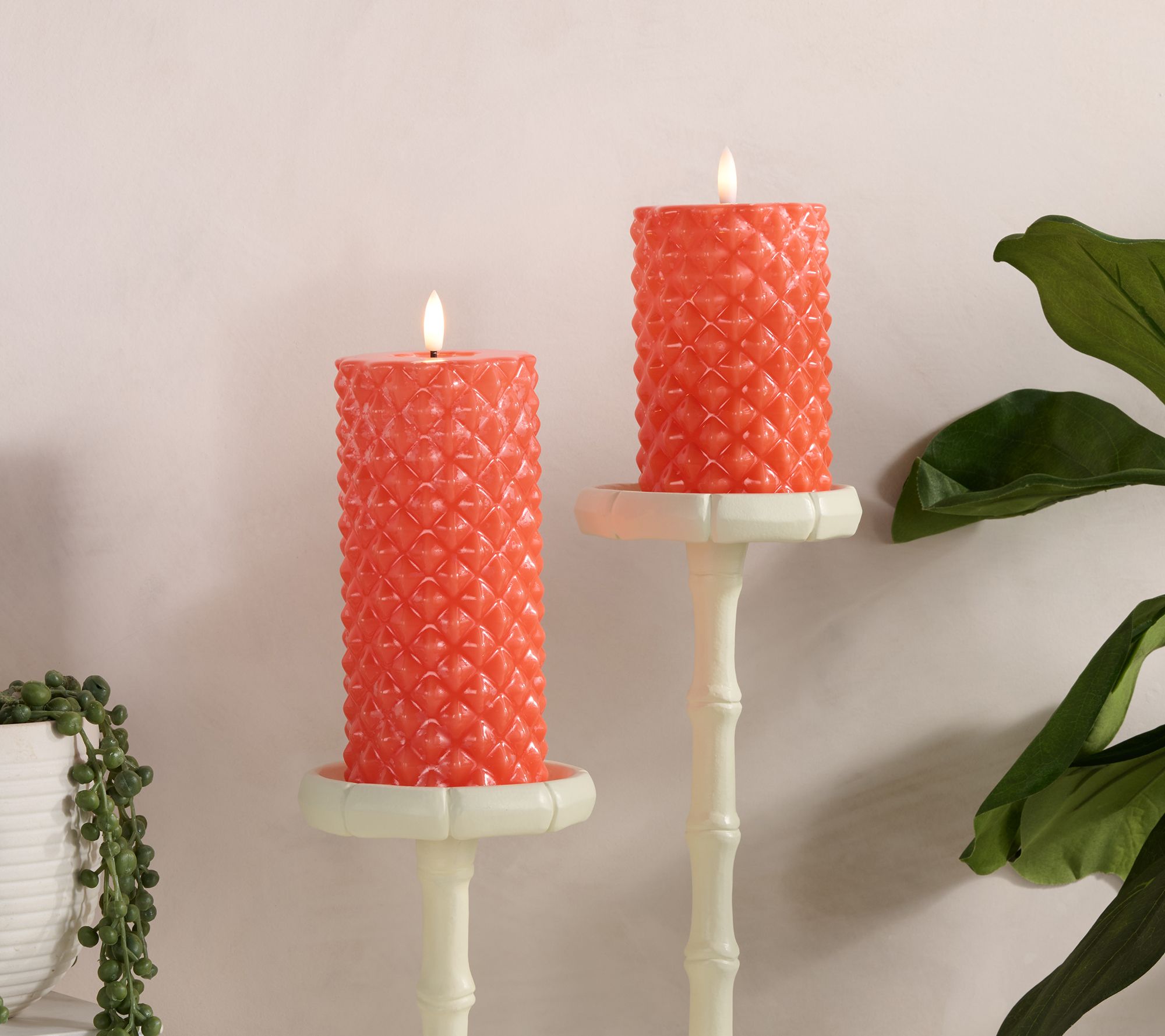 S/2 High Gloss Diamond Texture Flameless Candles by Kim Gravel