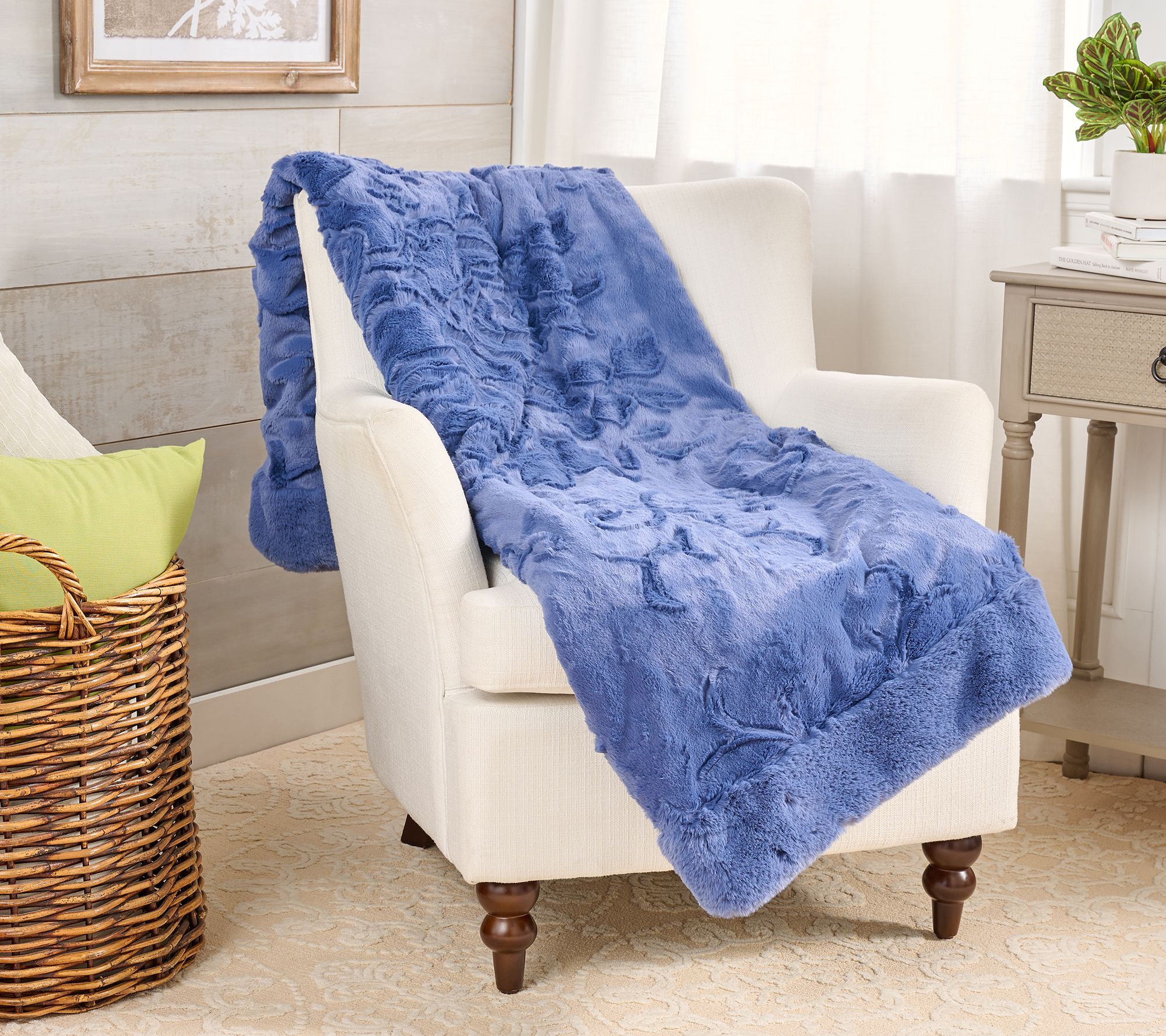 "As Is" Hotel du Cobb 50x70 Bloom Floral Faux Fur Throw by Dennis Basso