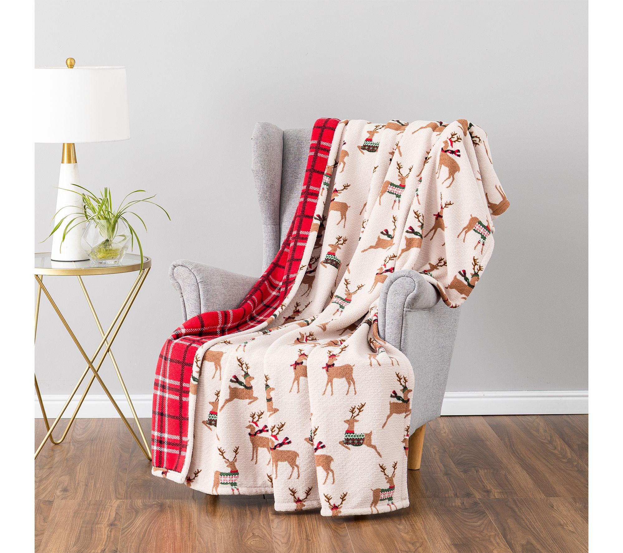 Berkshire 60x70 Reversible Holiday Twin Print Plush Throw