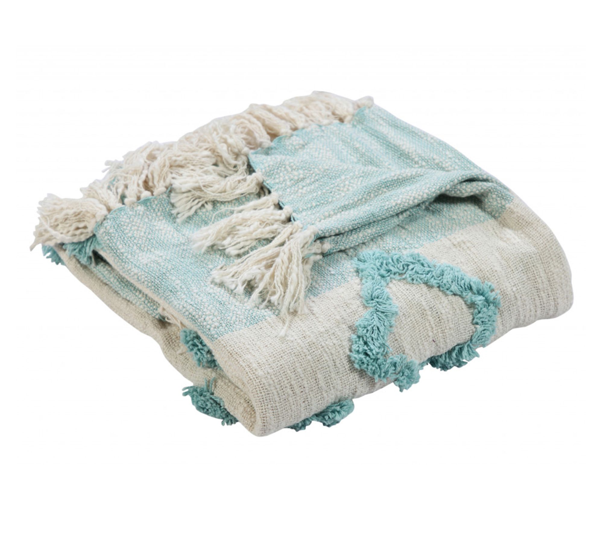 HomeRoots 50"x60" Aqua Off White Cotton Geometric Throw