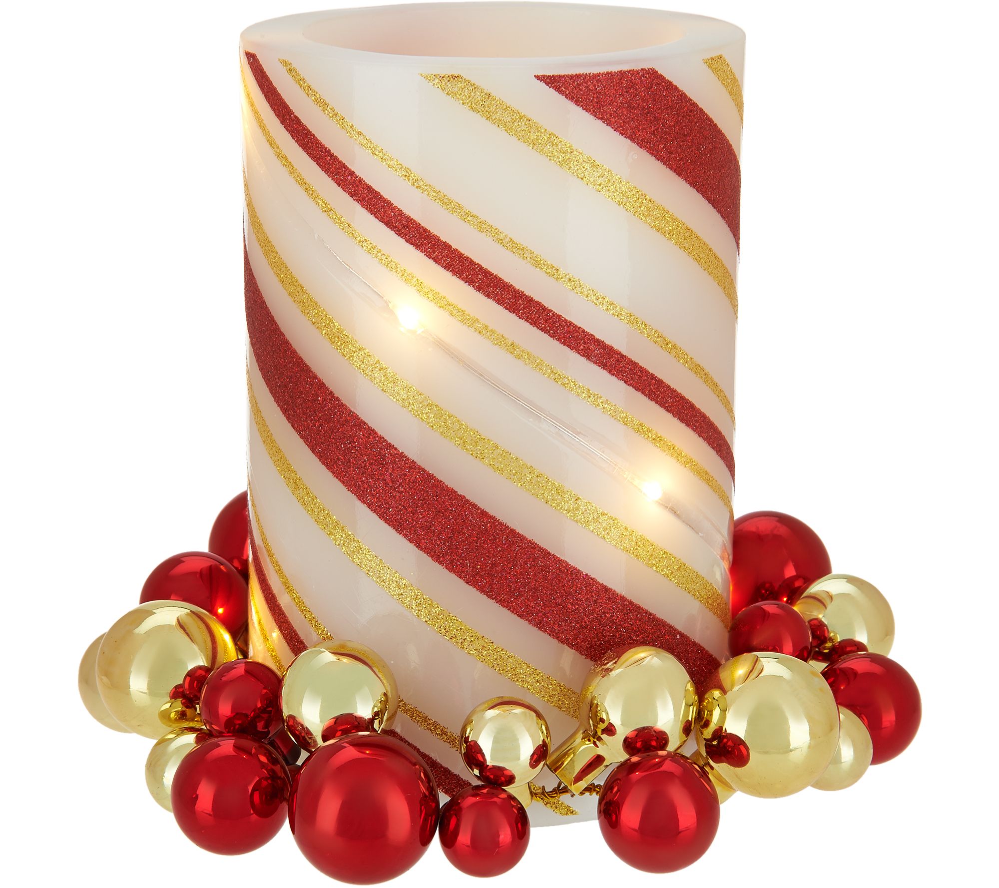 Lightscapes Swirl Striped Flameless Candle with Ornament Ring - QVC.com