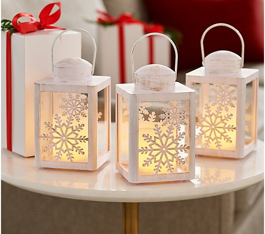 Candle Impressions Set of (3) 6" Holiday Icon Lanterns