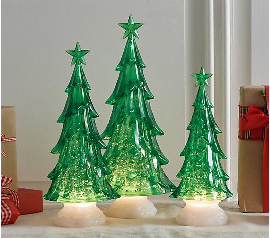 Set of 3 Illuminated Glitter Trees with Star by Valerie