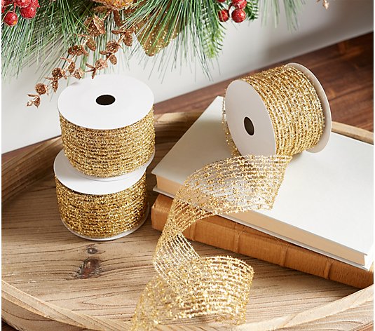 Set of 3 2.5" x 15' Stretchable Glitter Ribbon by Valerie