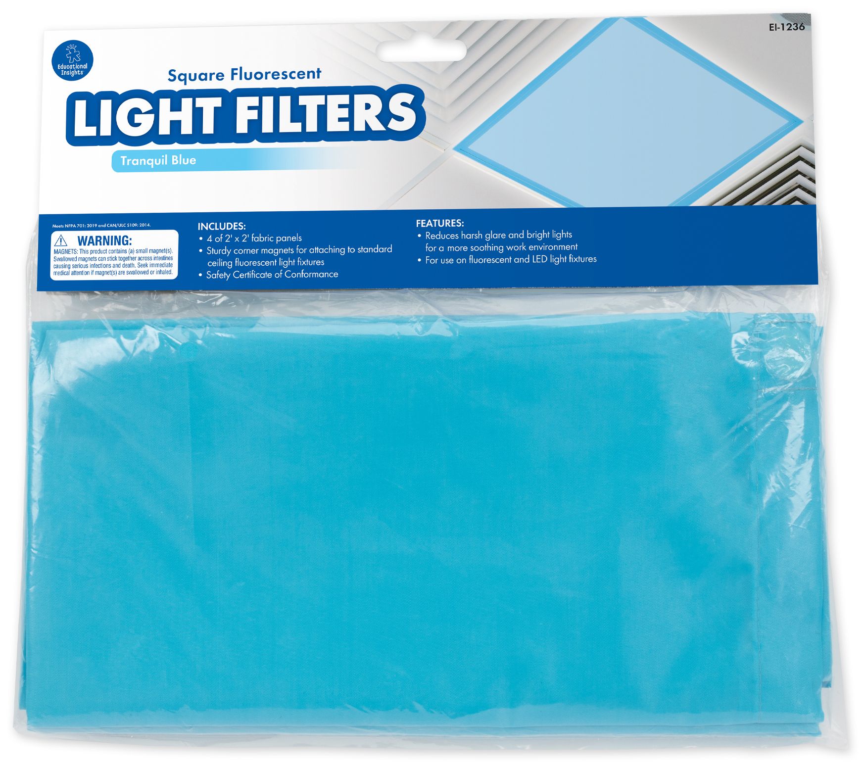 Set Of 4 Tranquil Blue Educational Insights Fluorescent Light Filters 