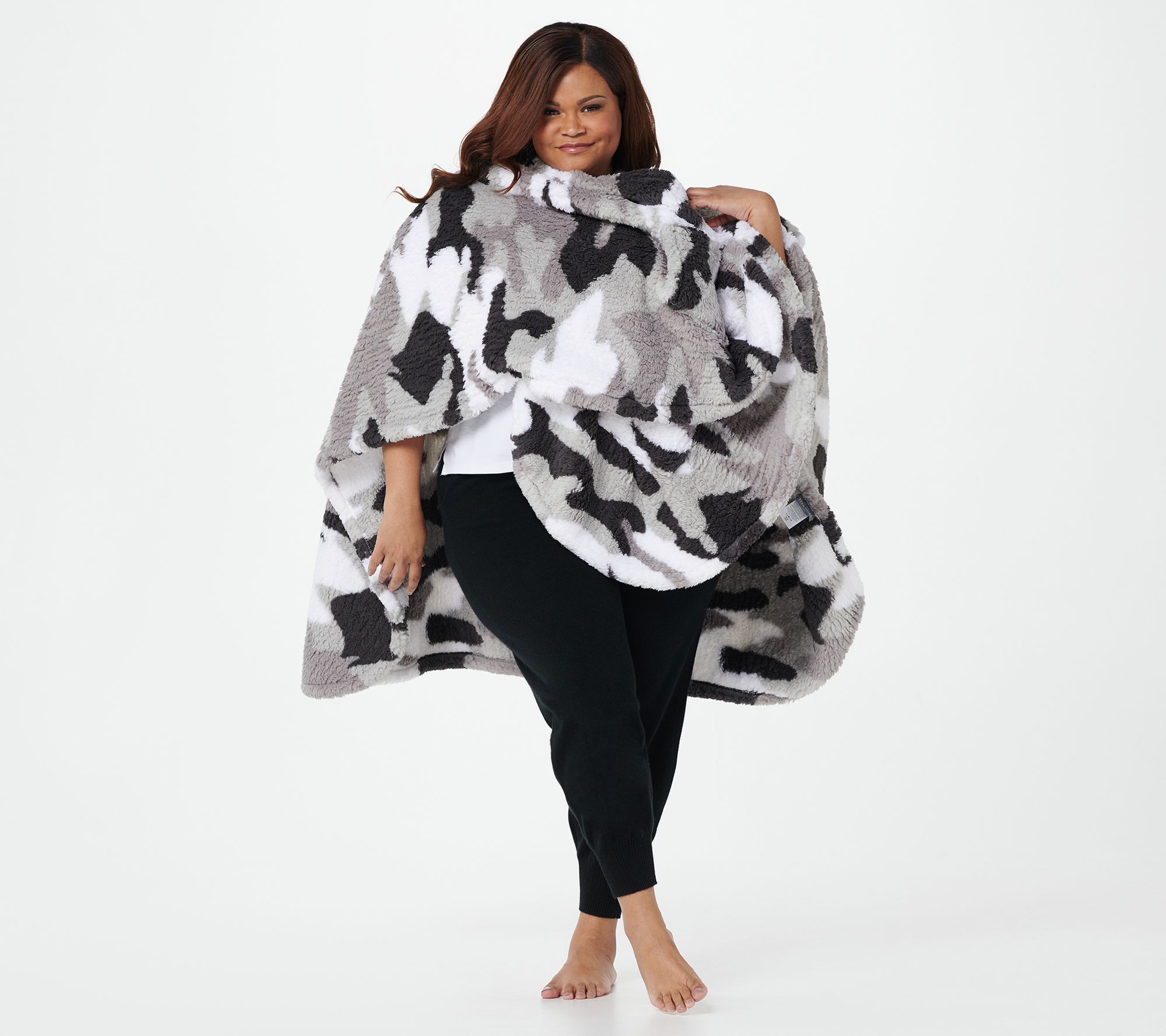 Berkshire Blanket Double Sided Printed Sherpa Cape Wrap