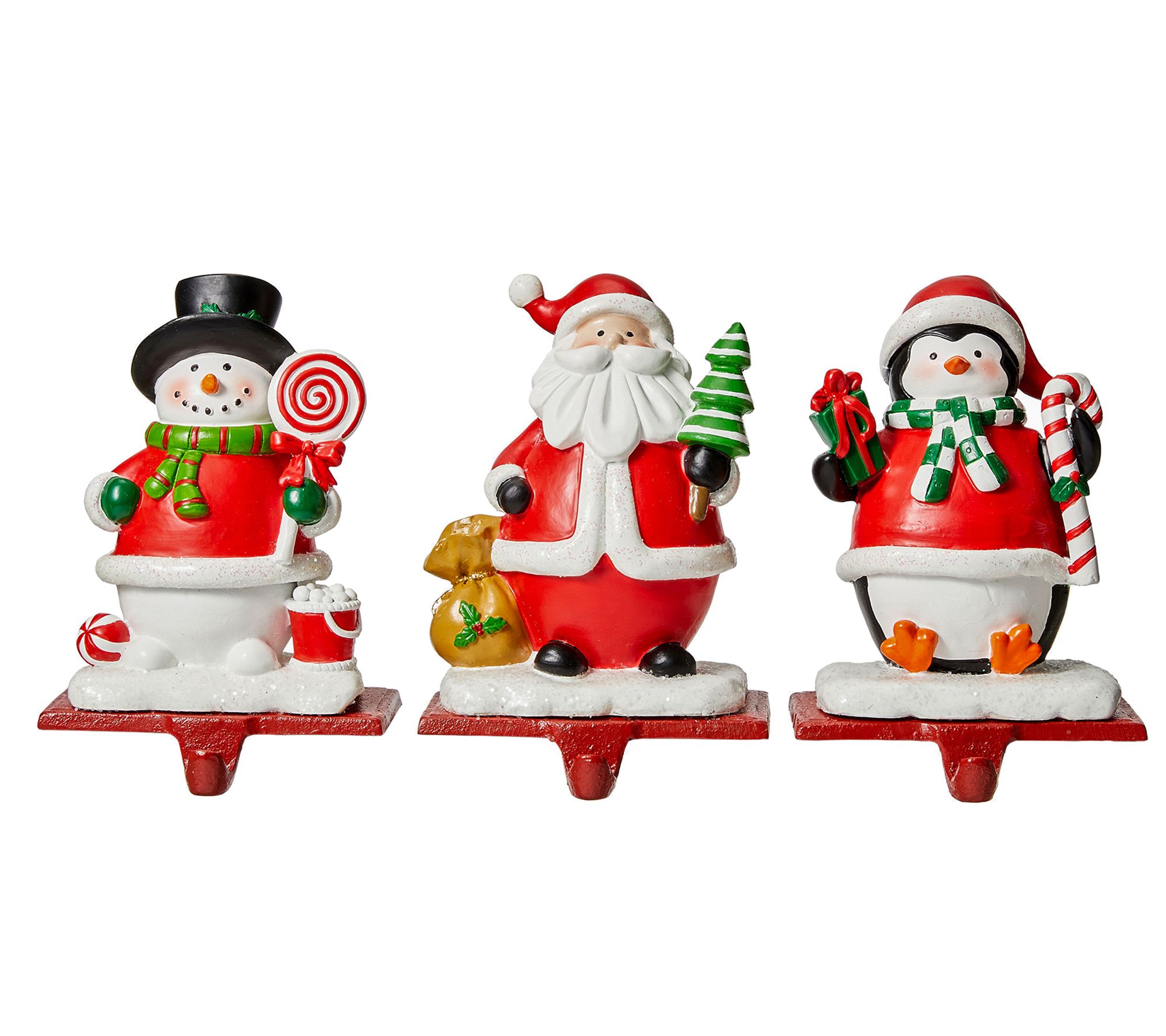 Glitzhome Set of 3 Resin Santa/Snowman/Penguin Stocking Holder