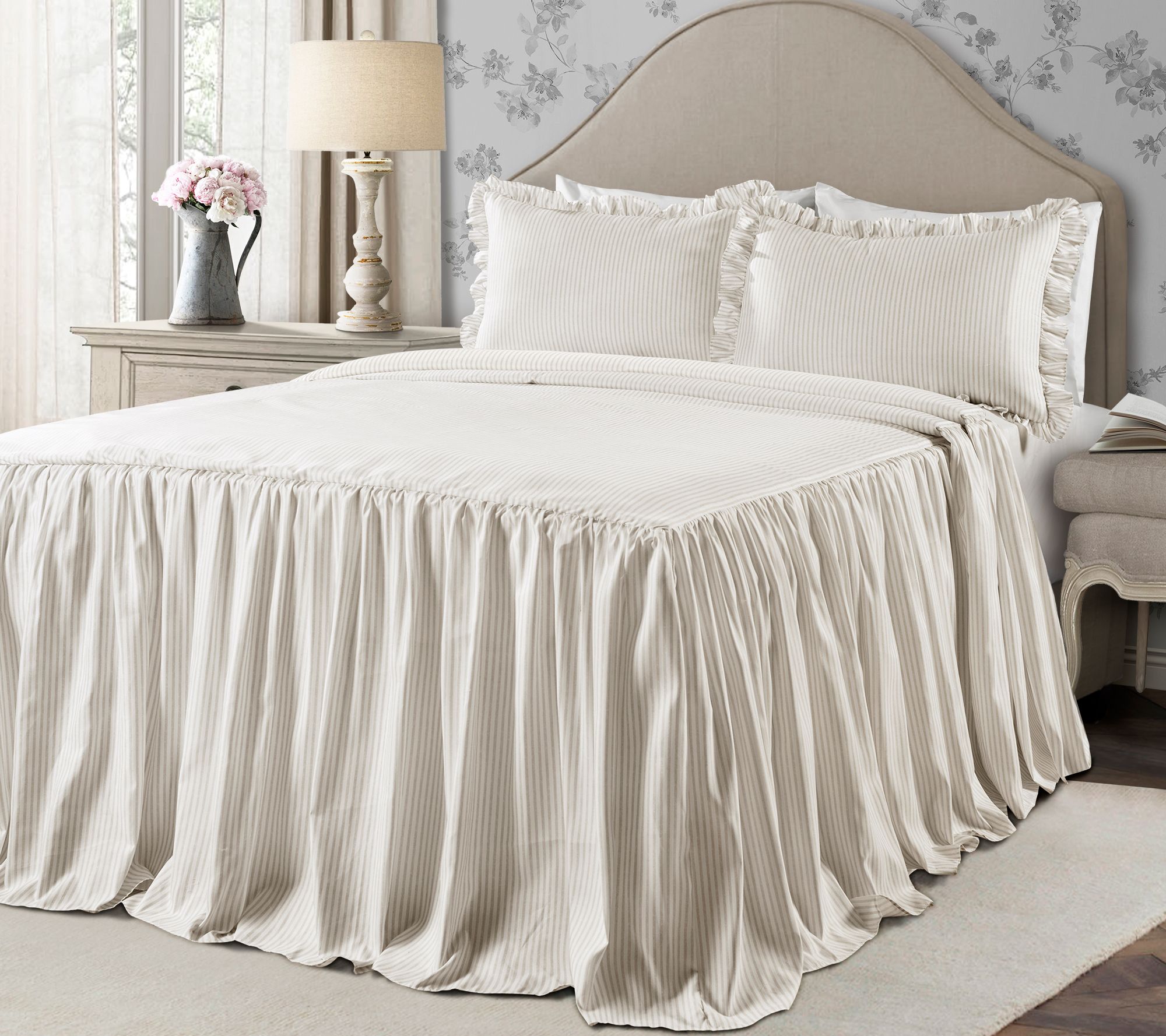 Ticking Stripe 3-Piece Queen Bedspread Set by Lush Decor