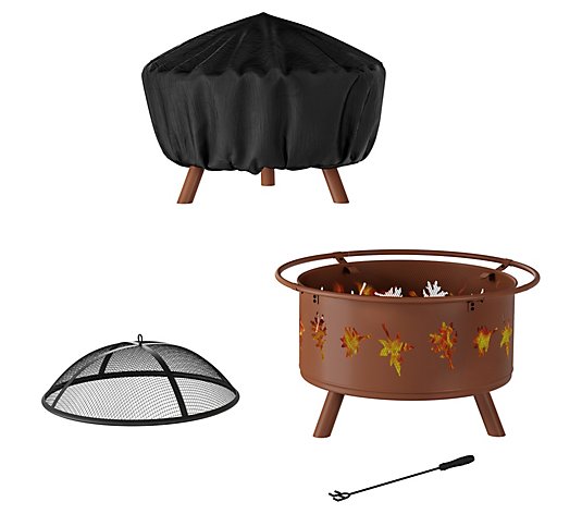 Pure Garden 32" Outdoor Deep Fire Pit with LeafCutouts