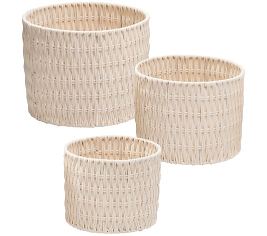 Honey Can Do Set of 3 Metal Frame Round Rope Baskets, White