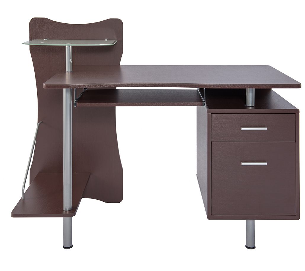Techni Mobili Stylish Computer Desk with Storage & Glass Shelf