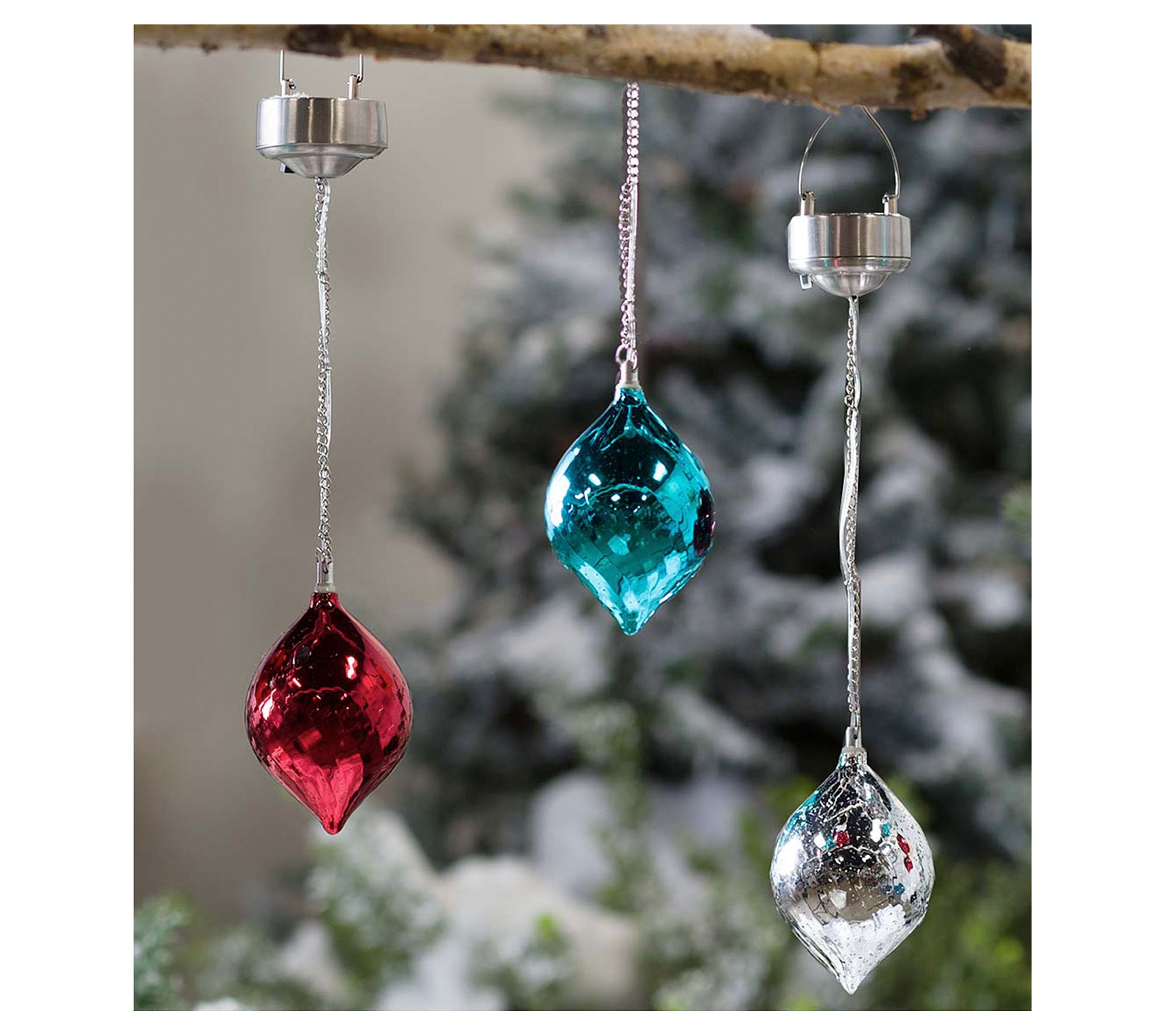 Evergreen Color Changing Mercury Glass Solar Ornaments, Set 3
