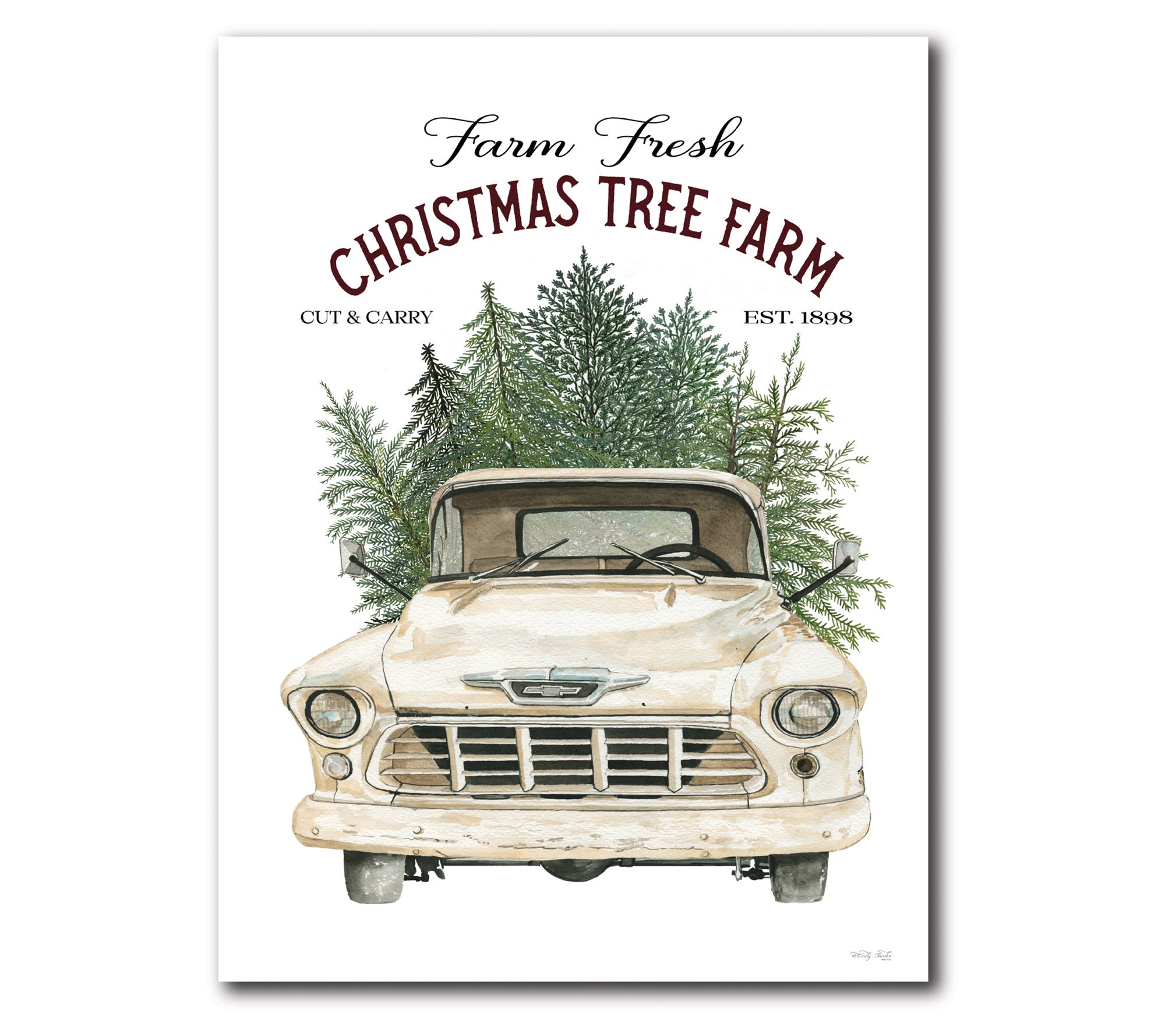 Courtside Market White Truck Christmas 12x18 Ca nvas Wall Art